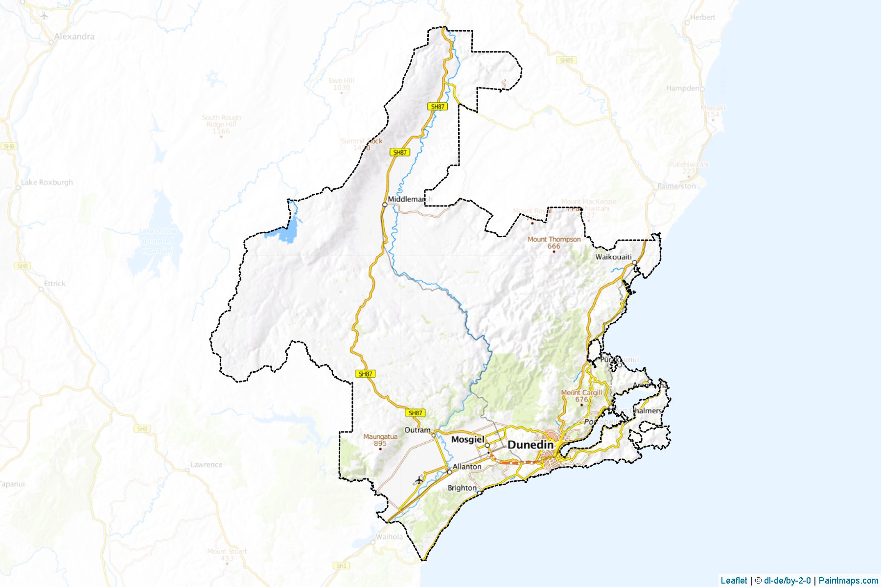 Muestras de recorte de mapas Dunedin City (Otago Region)-1