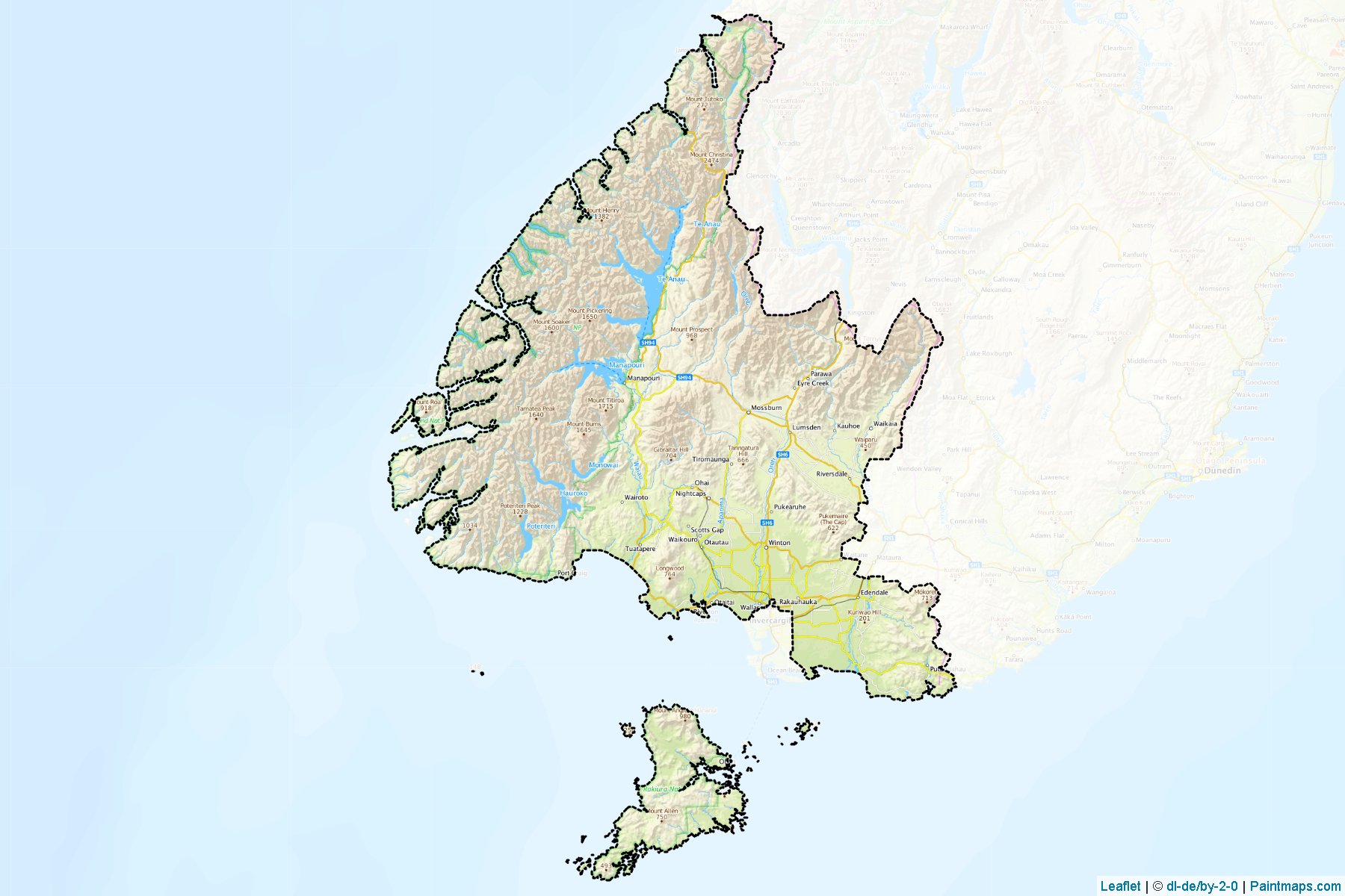 Muestras de recorte de mapas Southland District (Southland Region)-1