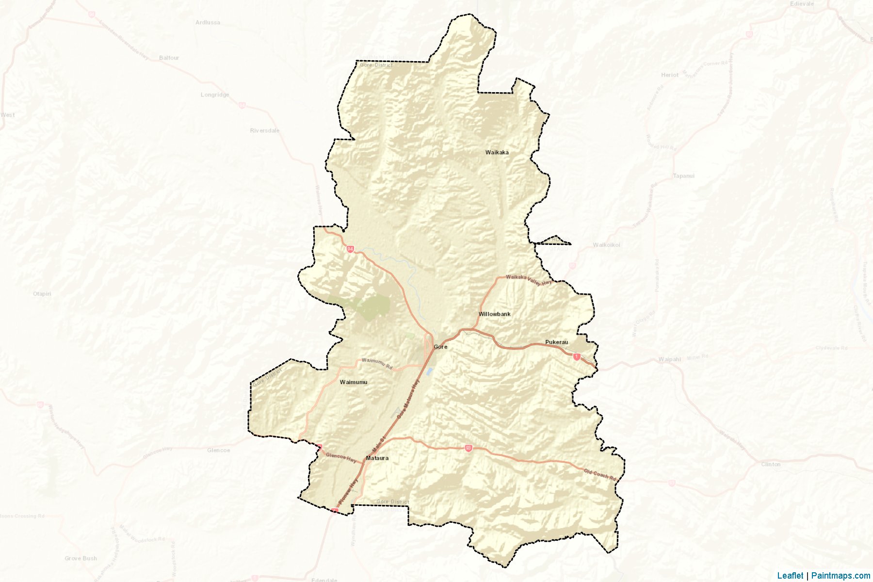 Muestras de recorte de mapas Gore District (Southland Region)-2