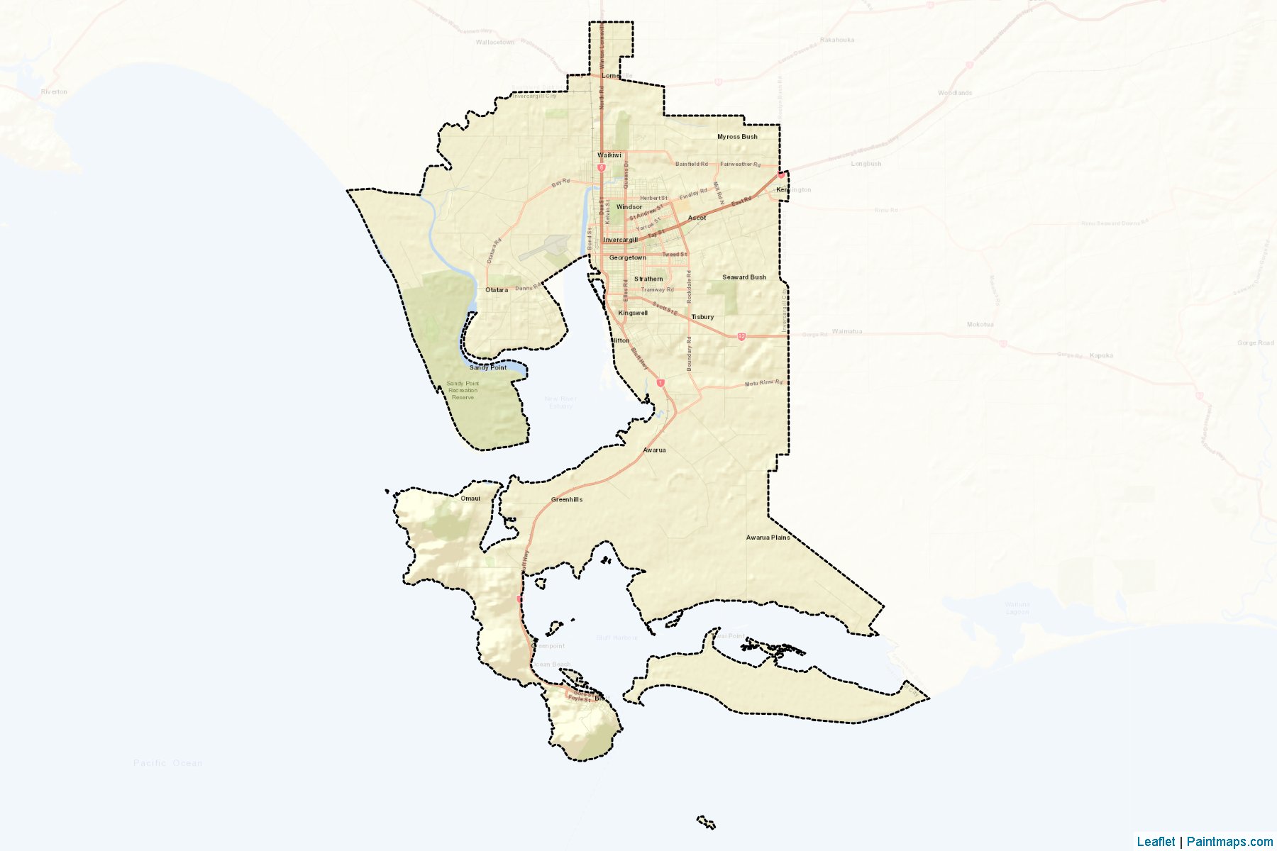 Muestras de recorte de mapas Invercargill City (Southland Region)-2