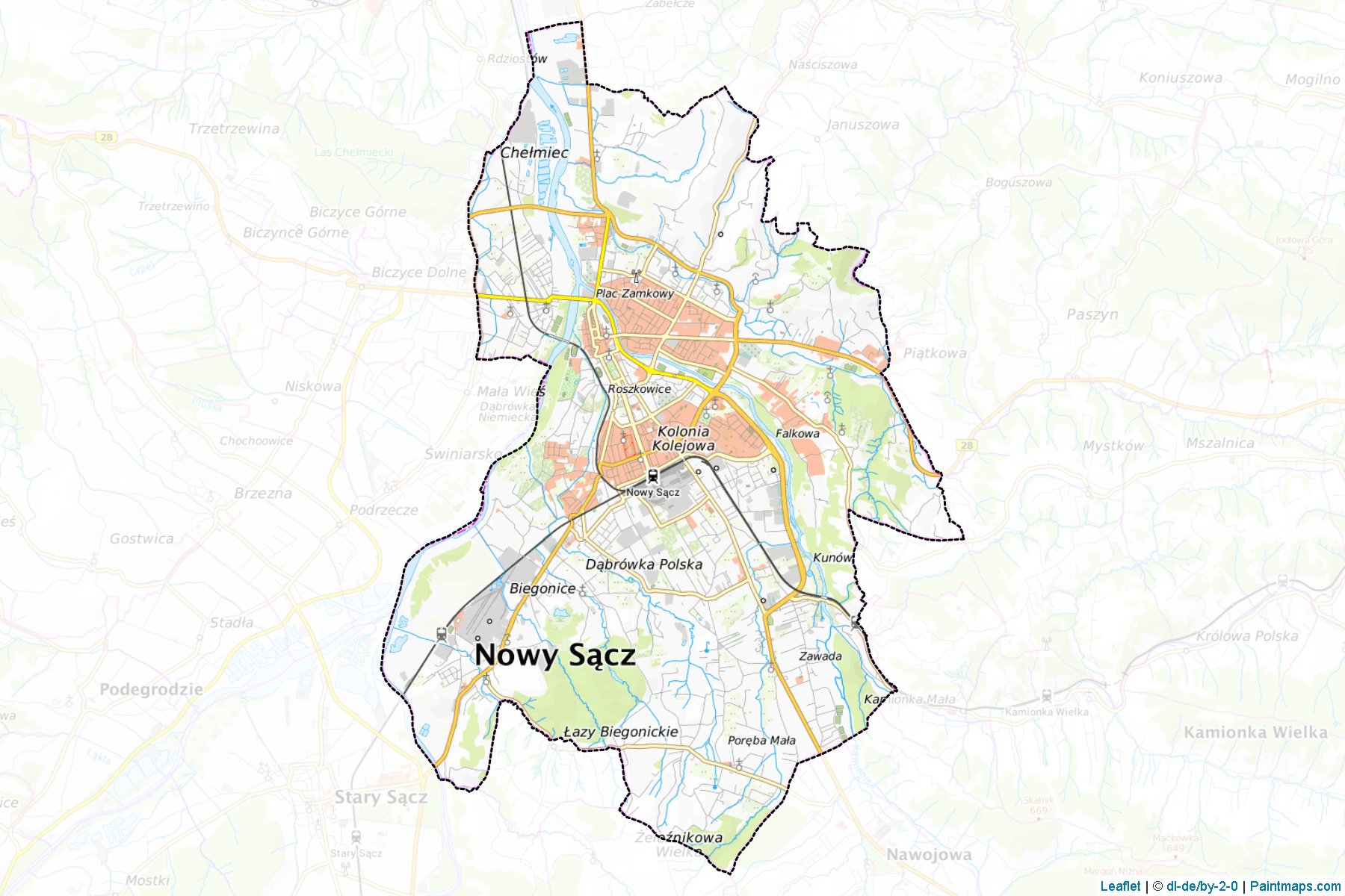 Muestras de recorte de mapas Nowy Sącz (Małopolskie)-1