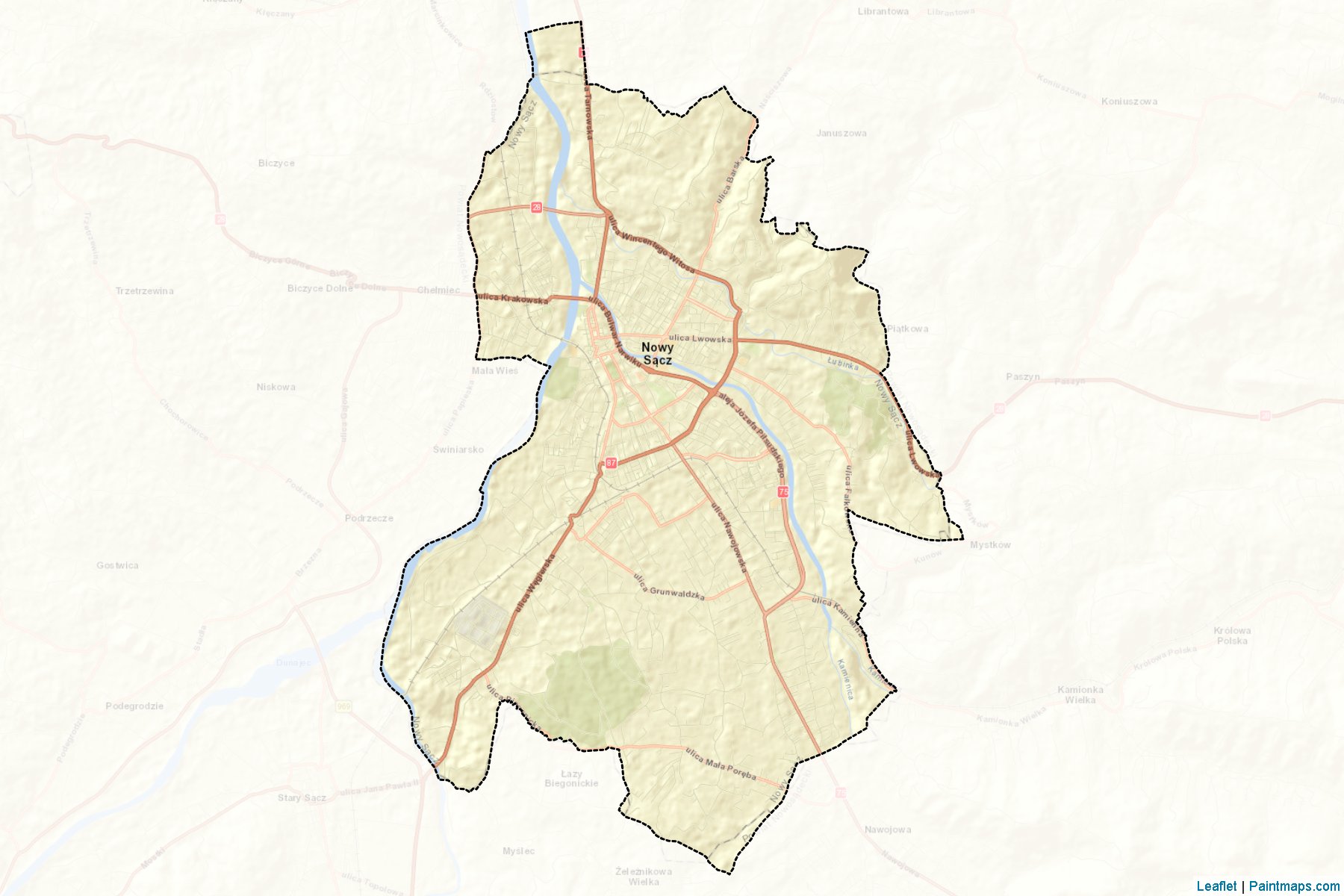 Muestras de recorte de mapas Nowy Sącz (Małopolskie)-2