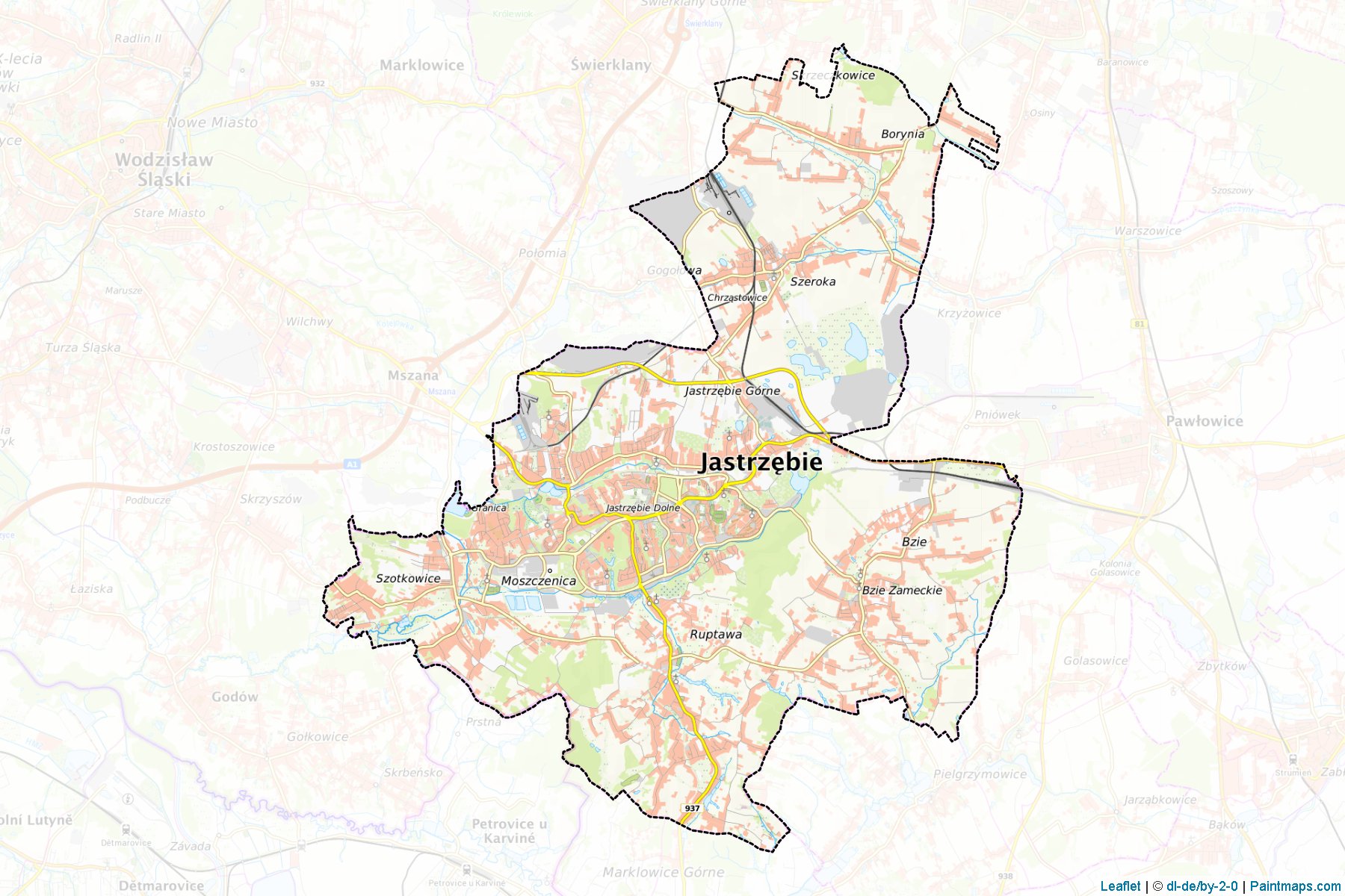 Muestras de recorte de mapas Jastrzębie-Zdrój (Śląskie)-1