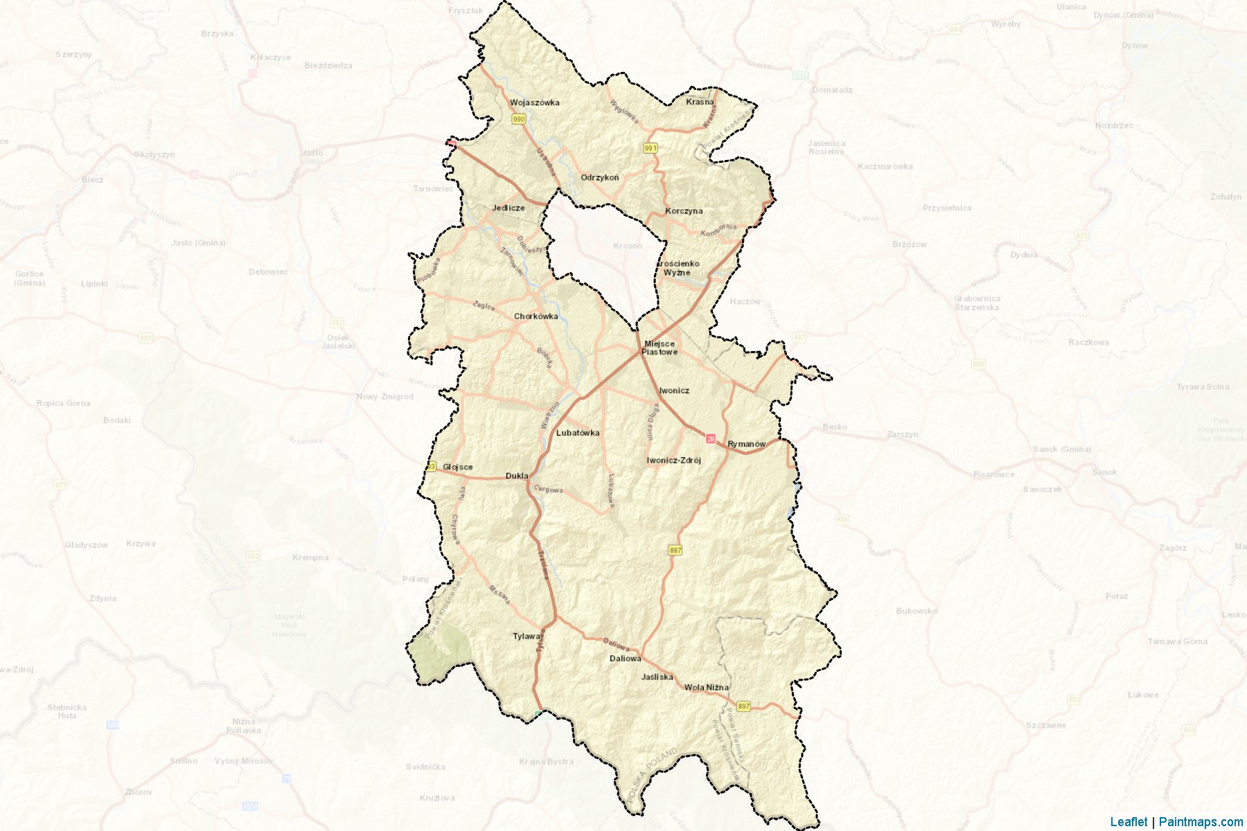 Muestras de recorte de mapas Krośnieński (Podkarpackie)-2