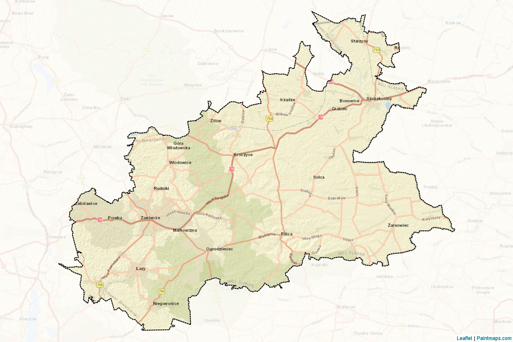 Zawierciański (Silesian Voivodeship) Map Cropping Samples-2