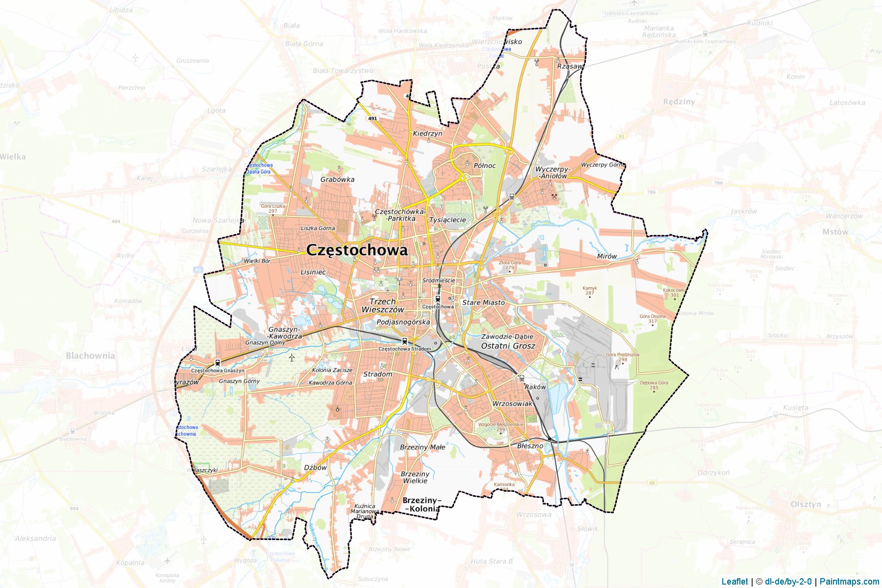 Częstochowa (Silesian Voivodeship) Map Cropping Samples-1