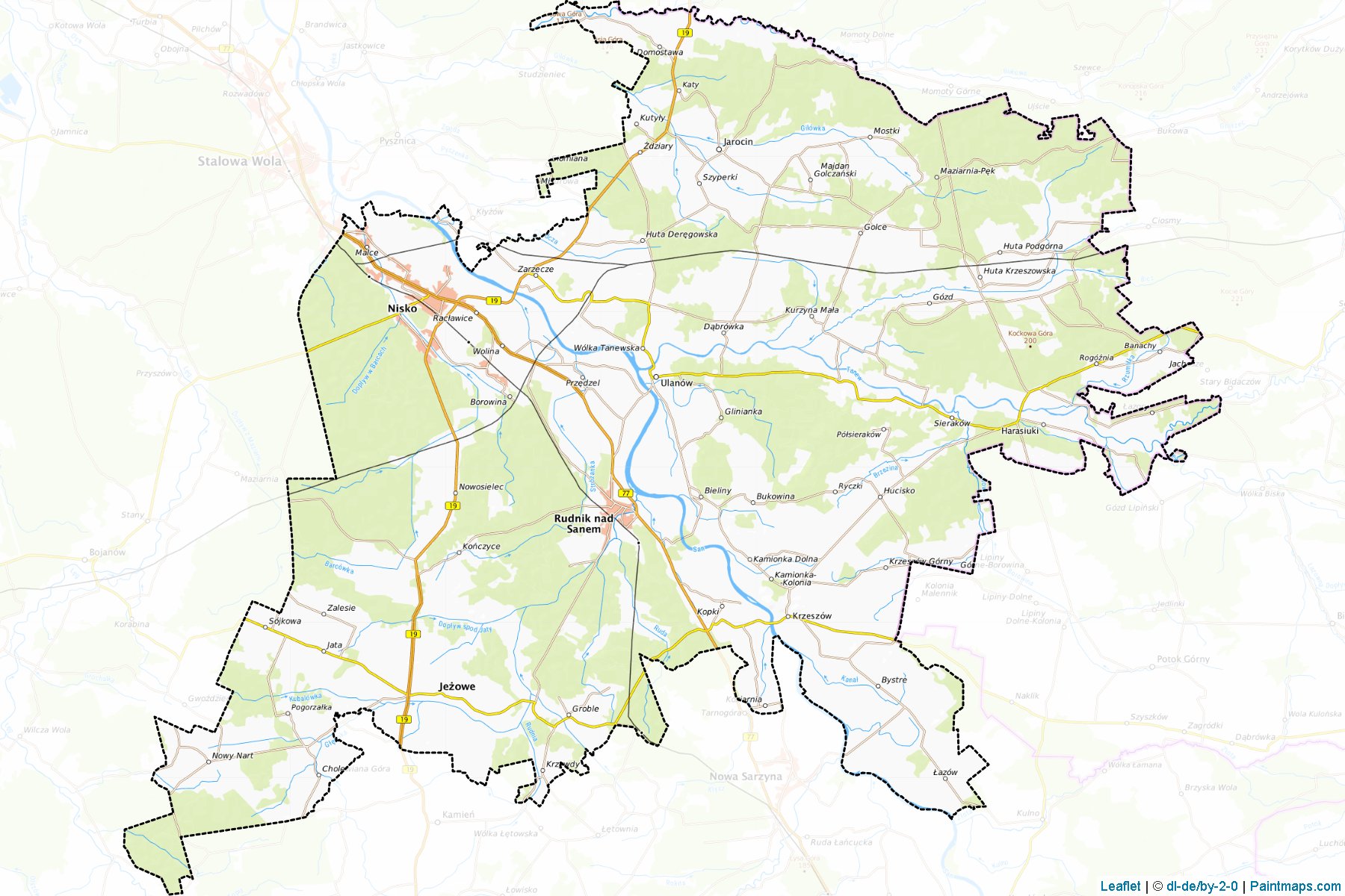 Muestras de recorte de mapas Niżański (Podkarpackie)-1