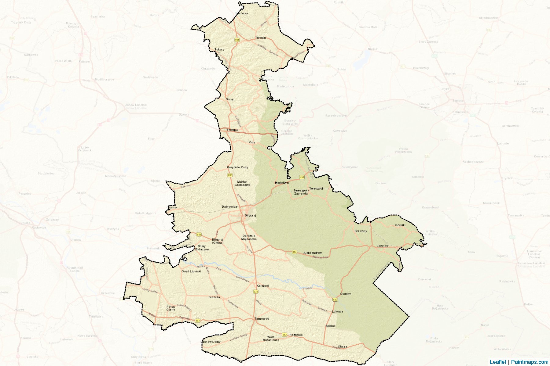 Muestras de recorte de mapas Biłgorajski (Lubelskie)-2