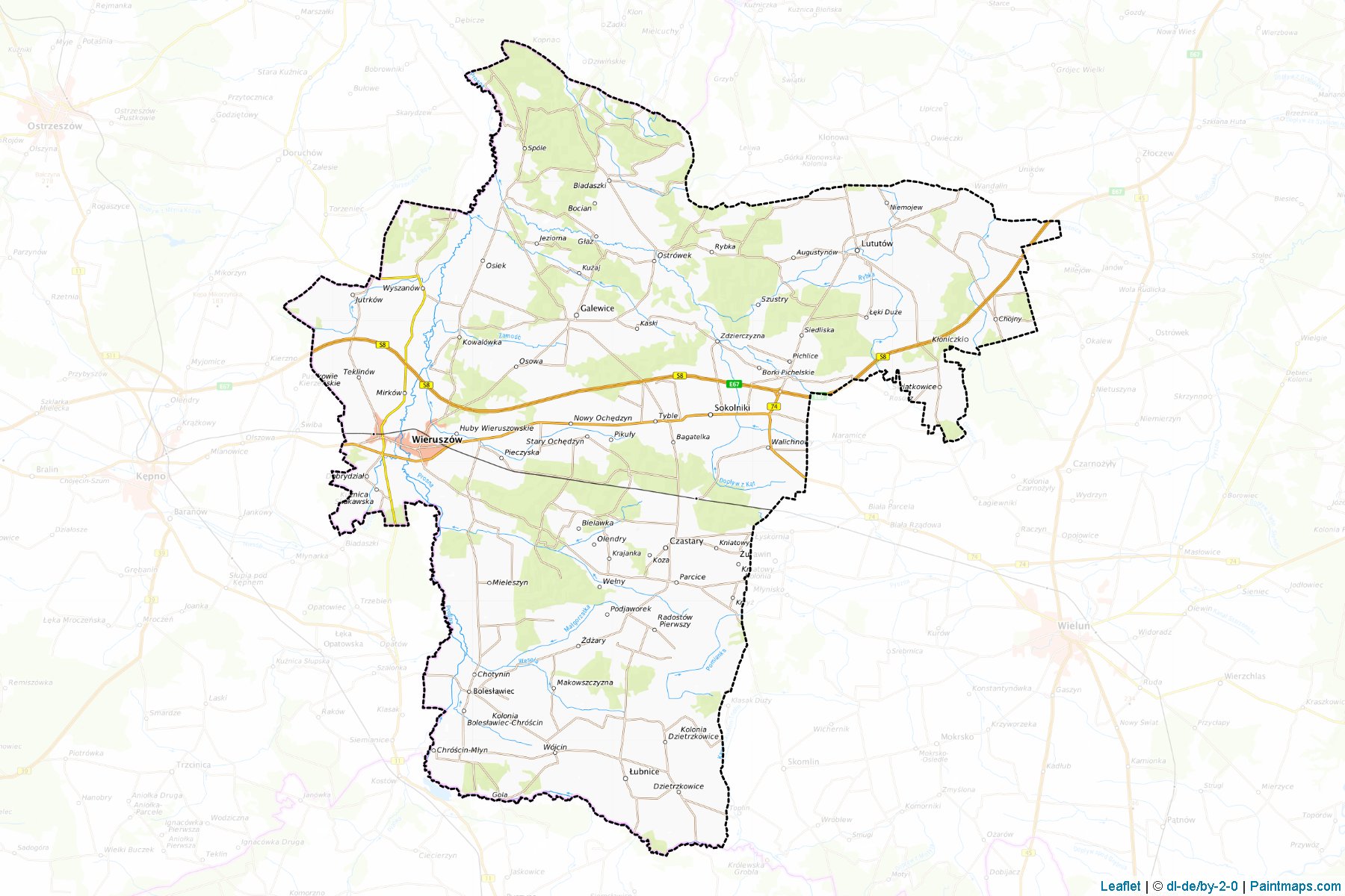 Muestras de recorte de mapas Wieruszowski (Łódzkie)-1