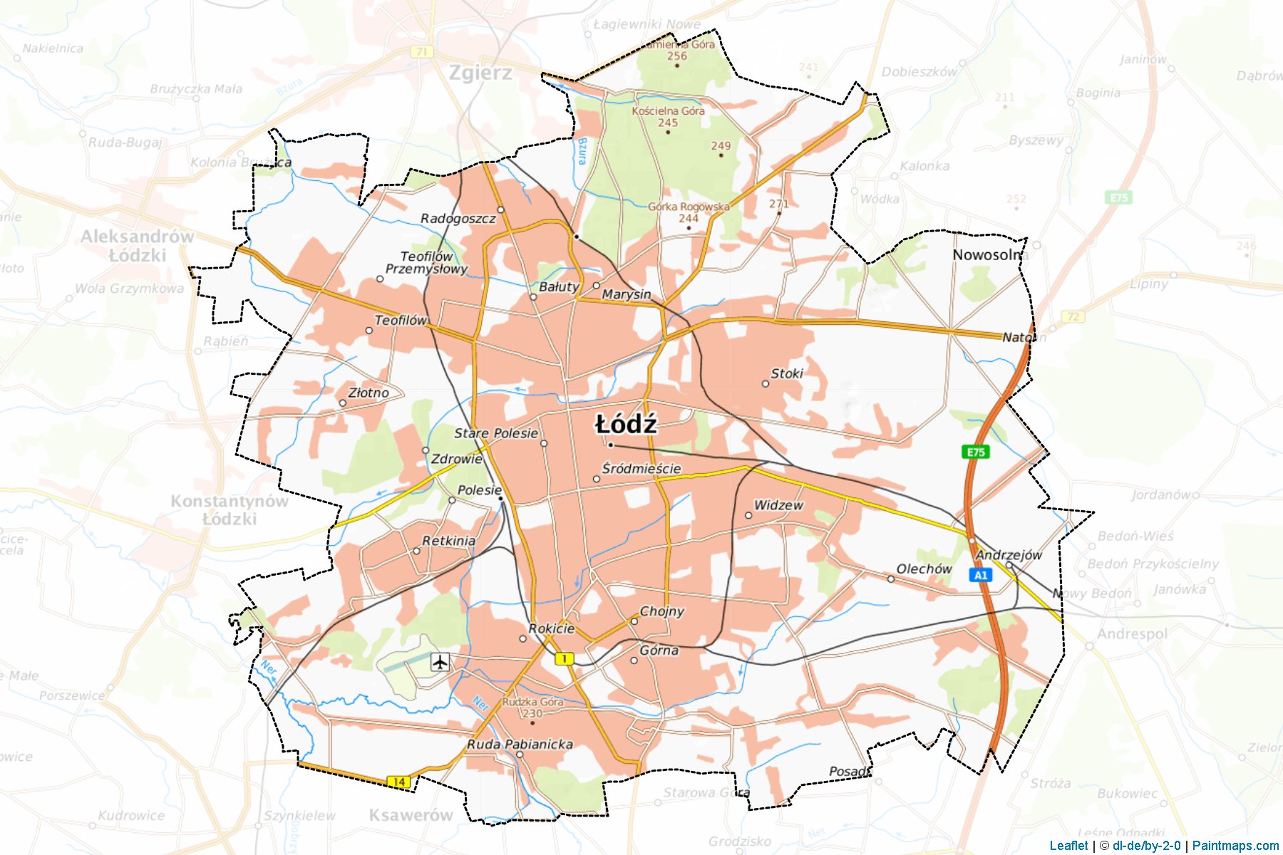 Muestras de recorte de mapas Łódź (Łódzkie)-1