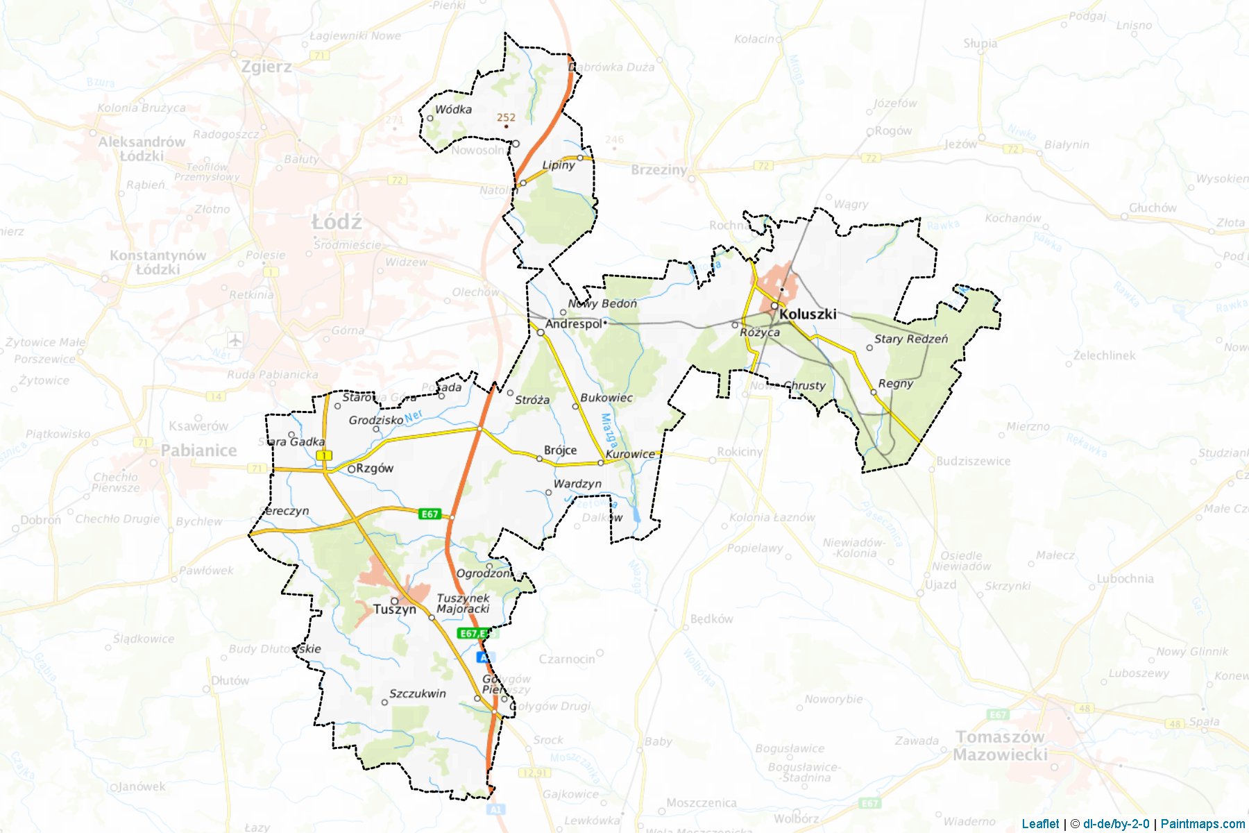 Muestras de recorte de mapas Łódzki Wschodni (Łódzkie)-1