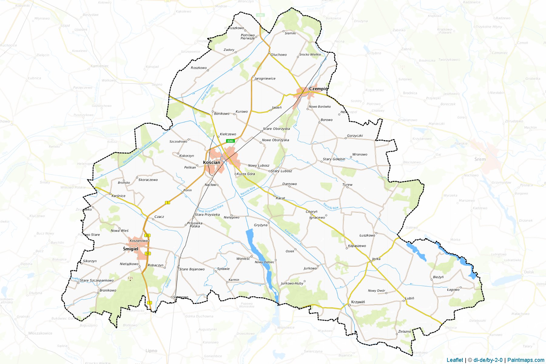 Muestras de recorte de mapas Kościański (Wielkopolskie)-1