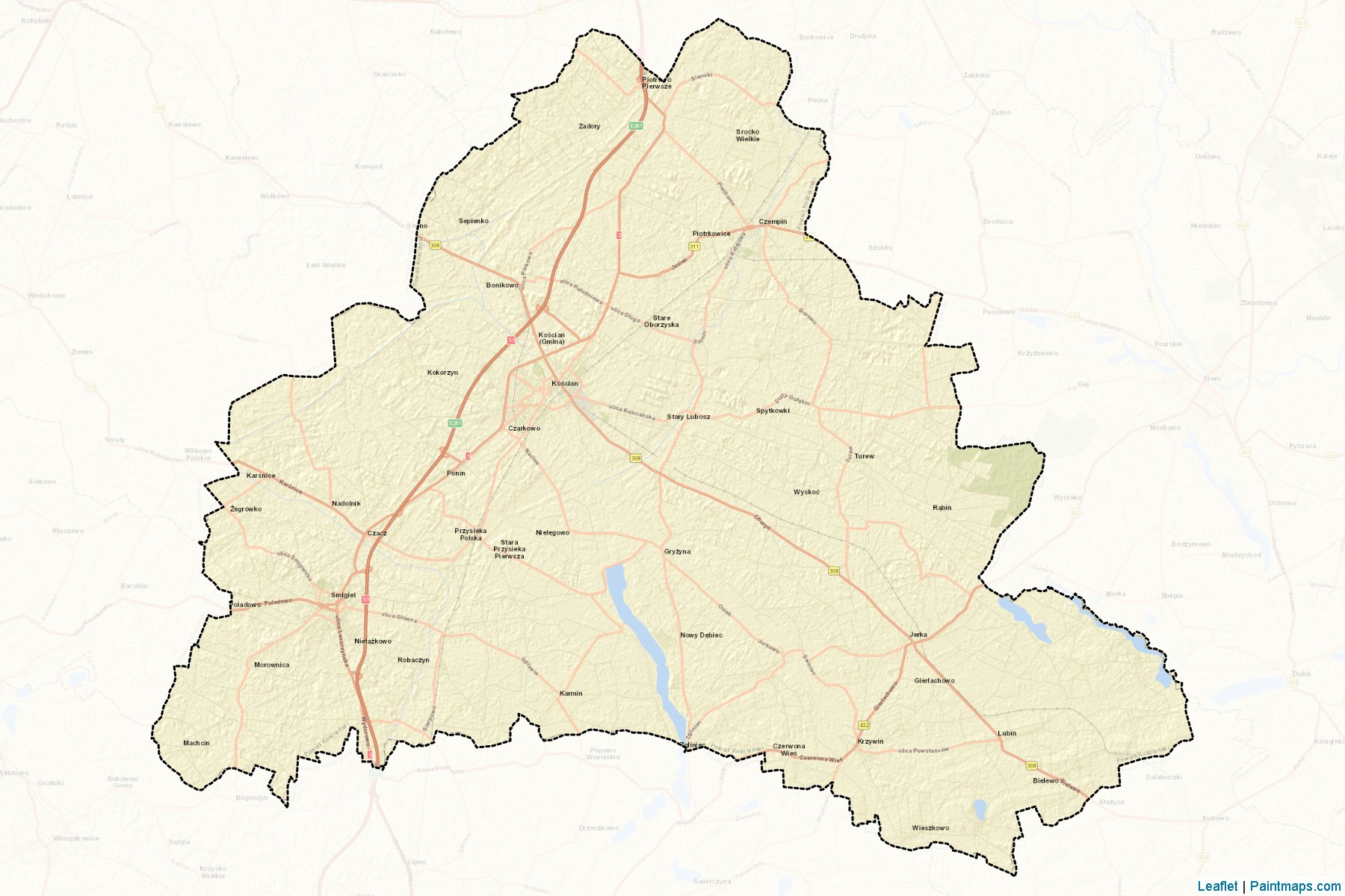 Muestras de recorte de mapas Kościański (Wielkopolskie)-2