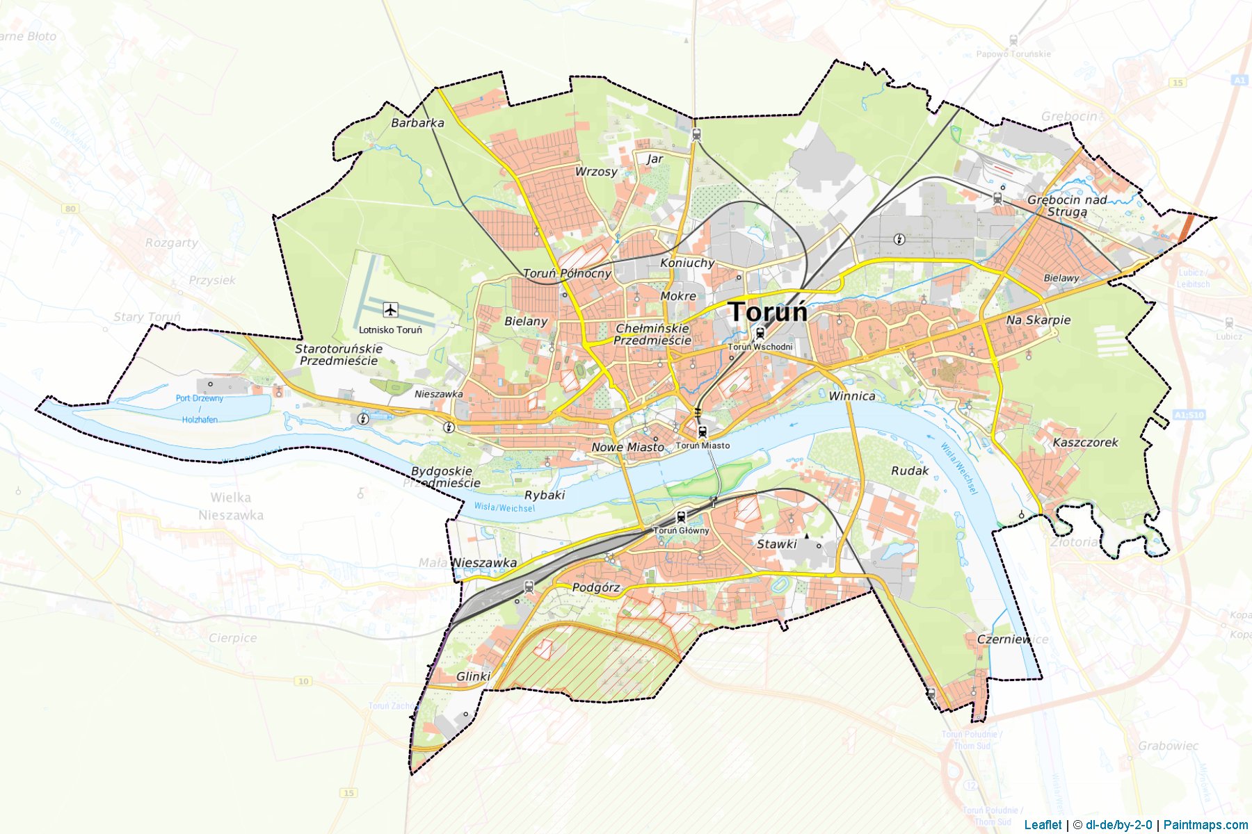 Muestras de recorte de mapas Toruń (Kujawsko-Pomorskie)-1