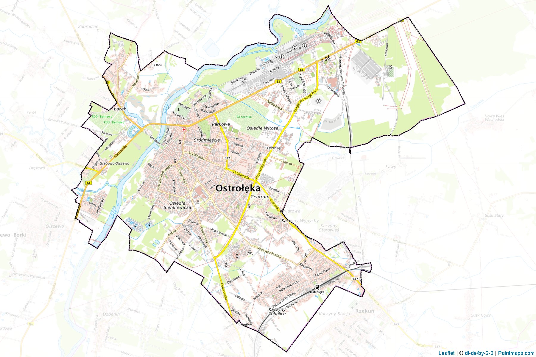 Muestras de recorte de mapas Ostrołęka (Mazowieckie)-1