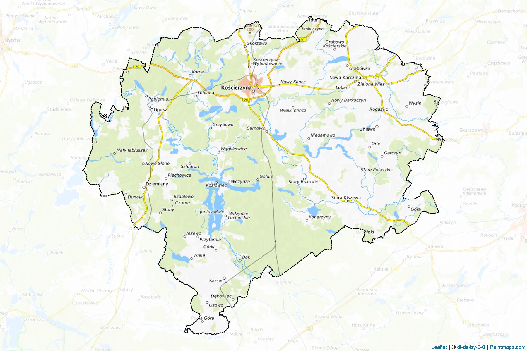 Muestras de recorte de mapas Kościerski (Pomorskie)-1