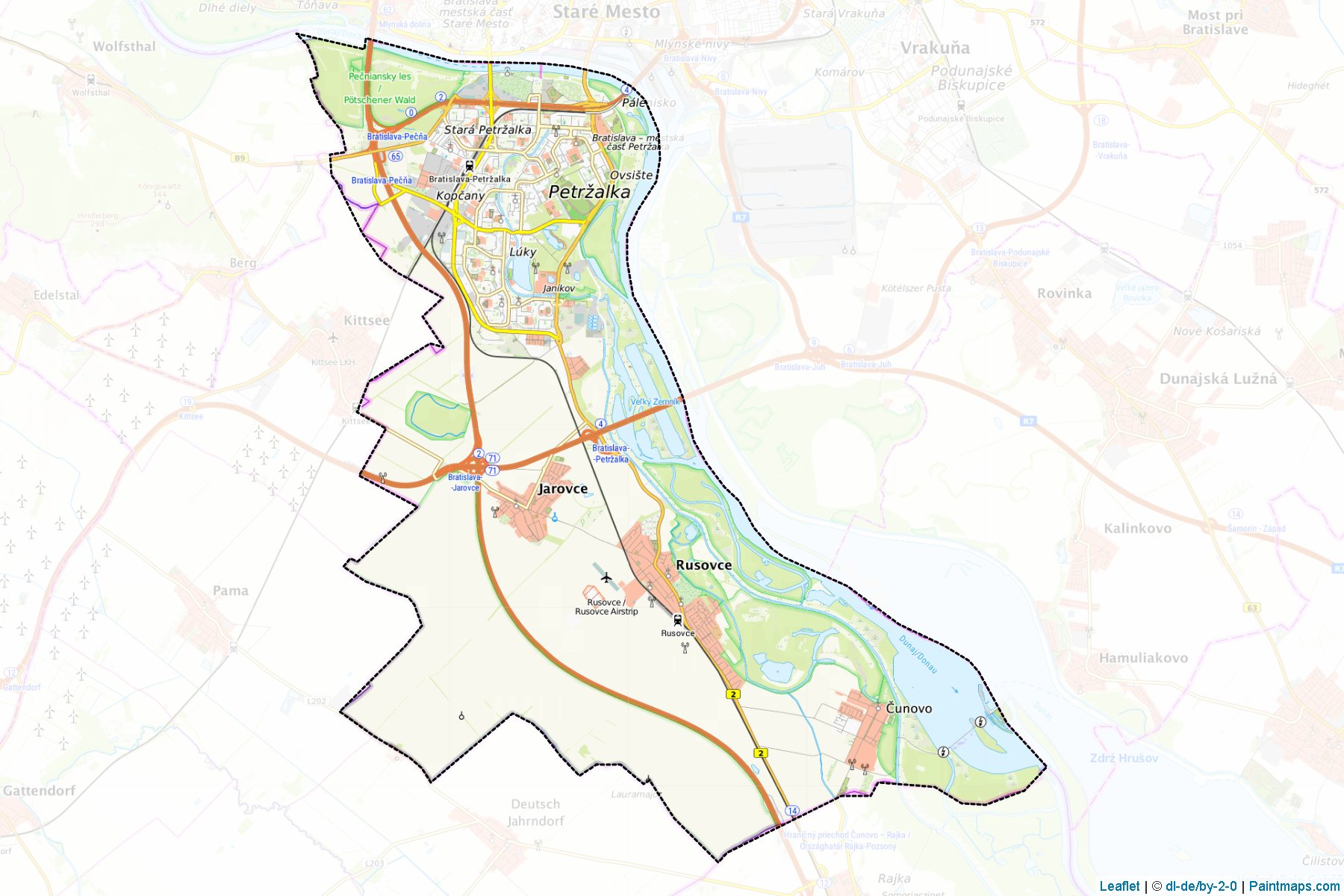 Muestras de recorte de mapas Bratislava V (Bratislavský kraj)-1