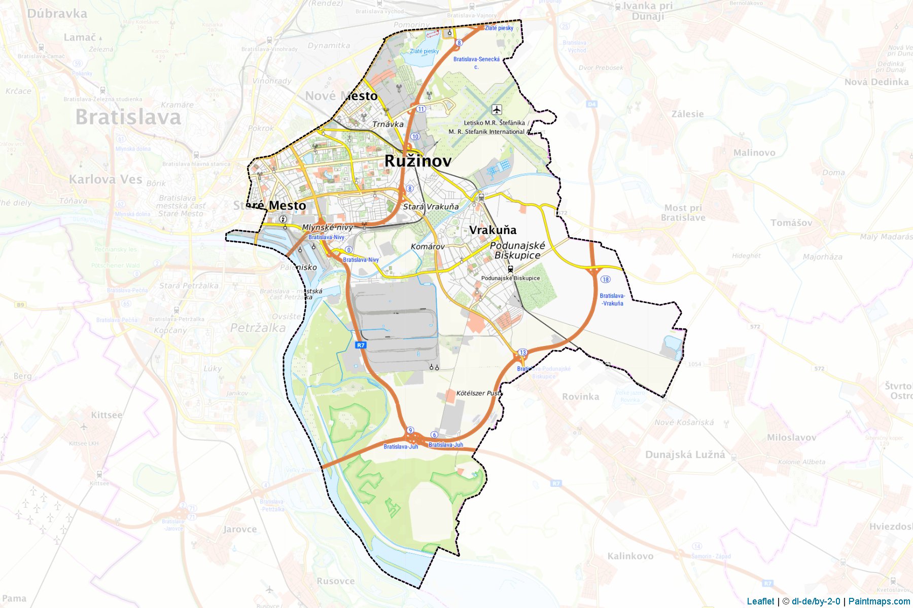 Muestras de recorte de mapas Bratislava II (Bratislavský kraj)-1