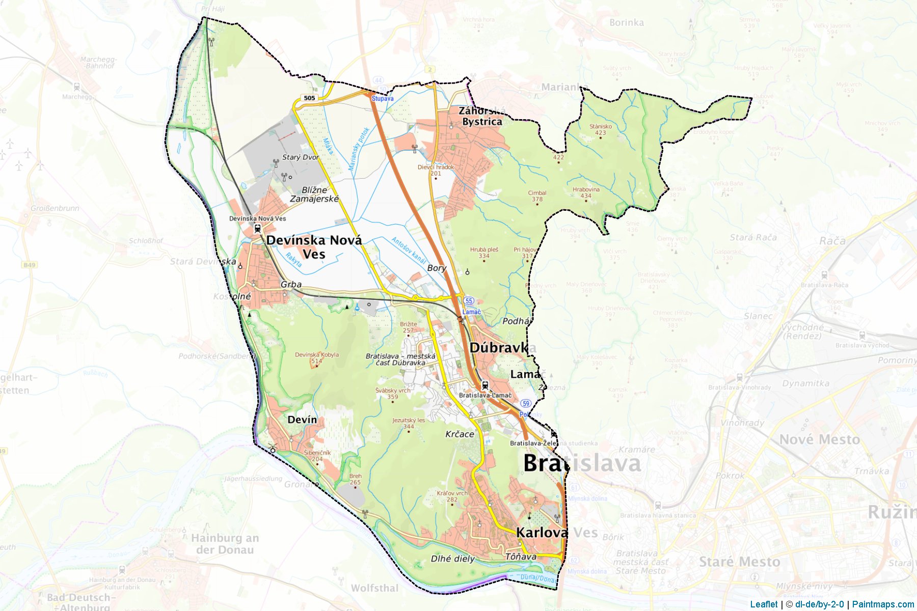 Muestras de recorte de mapas Bratislava IV (Bratislavský kraj)-1