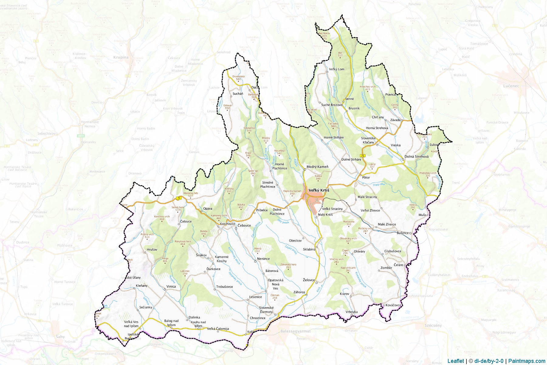 Muestras de recorte de mapas Velký Krtíš (Banskobystrický kraj)-1