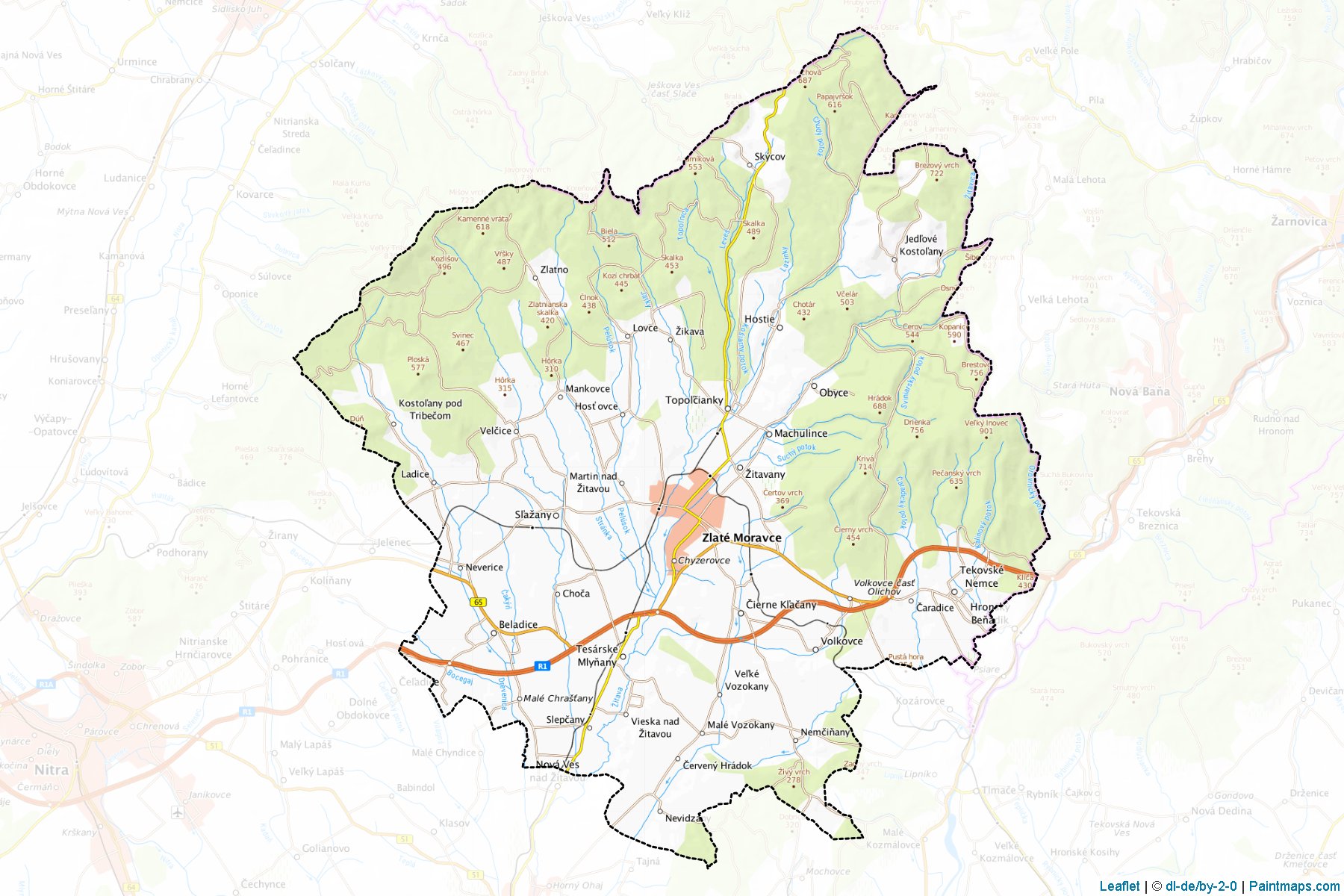 Muestras de recorte de mapas Zlaté Moravce (Nitriansky kraj)-1