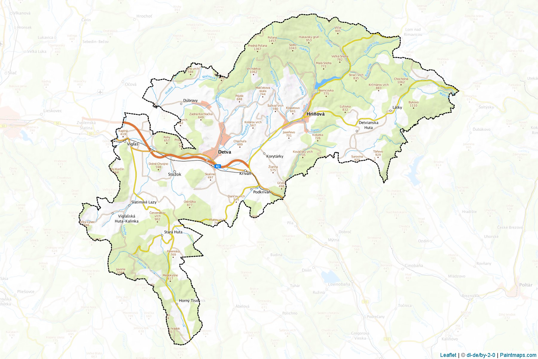 Detva ilçesi (Banská Bystrica Bölgesi) Haritası Örnekleri-1