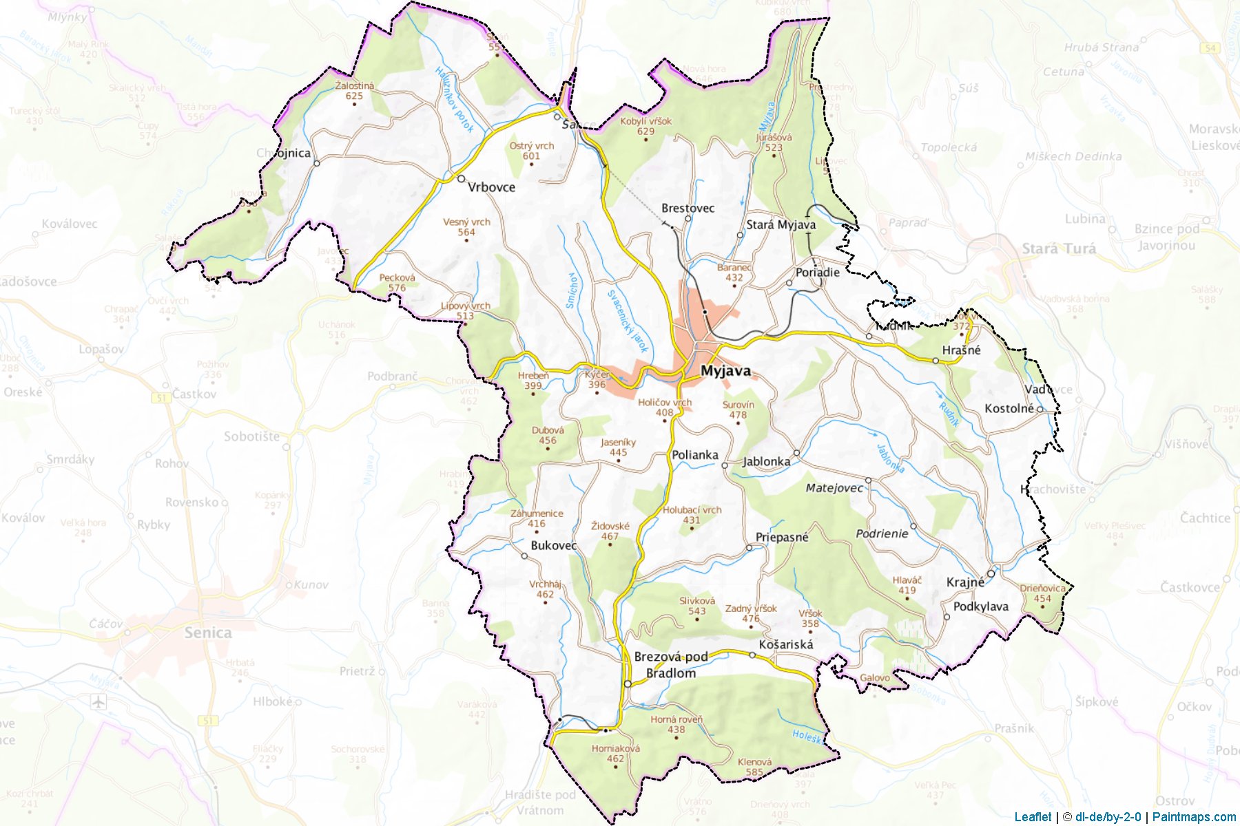 Muestras de recorte de mapas Myjava (Trenciansky kraj)-1