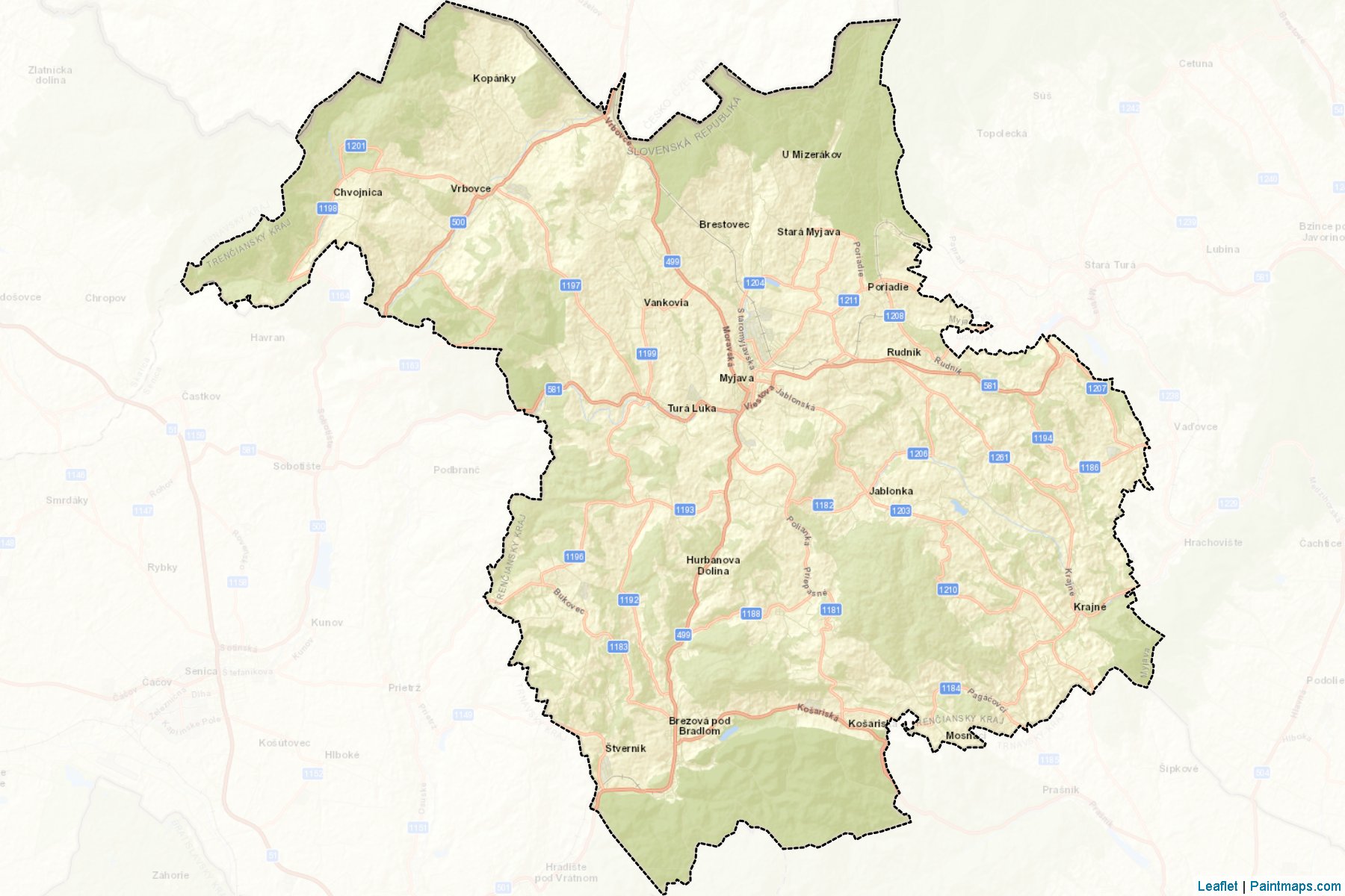 Muestras de recorte de mapas Myjava (Trenciansky kraj)-2