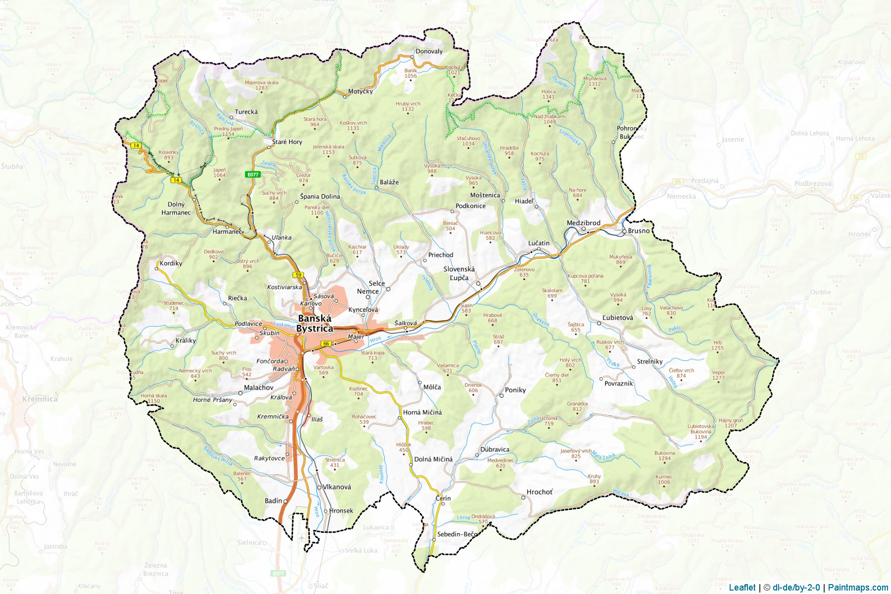 Muestras de recorte de mapas Banská Bystrica (Banskobystrický kraj)-1