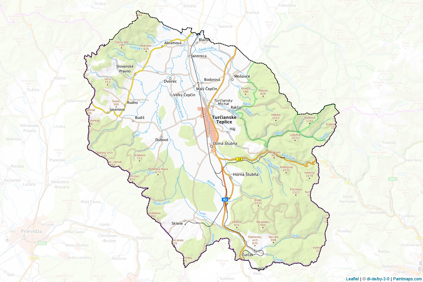 Muestras de recorte de mapas Turcianske Teplice (Žilinský kraj)-1