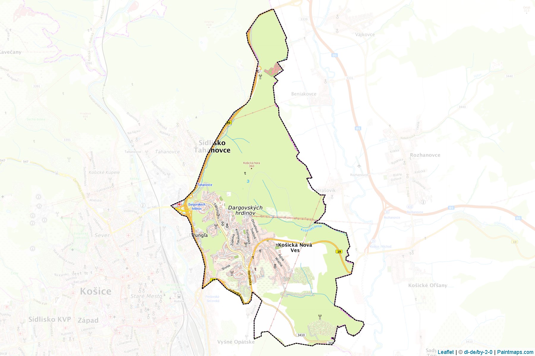 Muestras de recorte de mapas Košice III (Košický kraj)-1