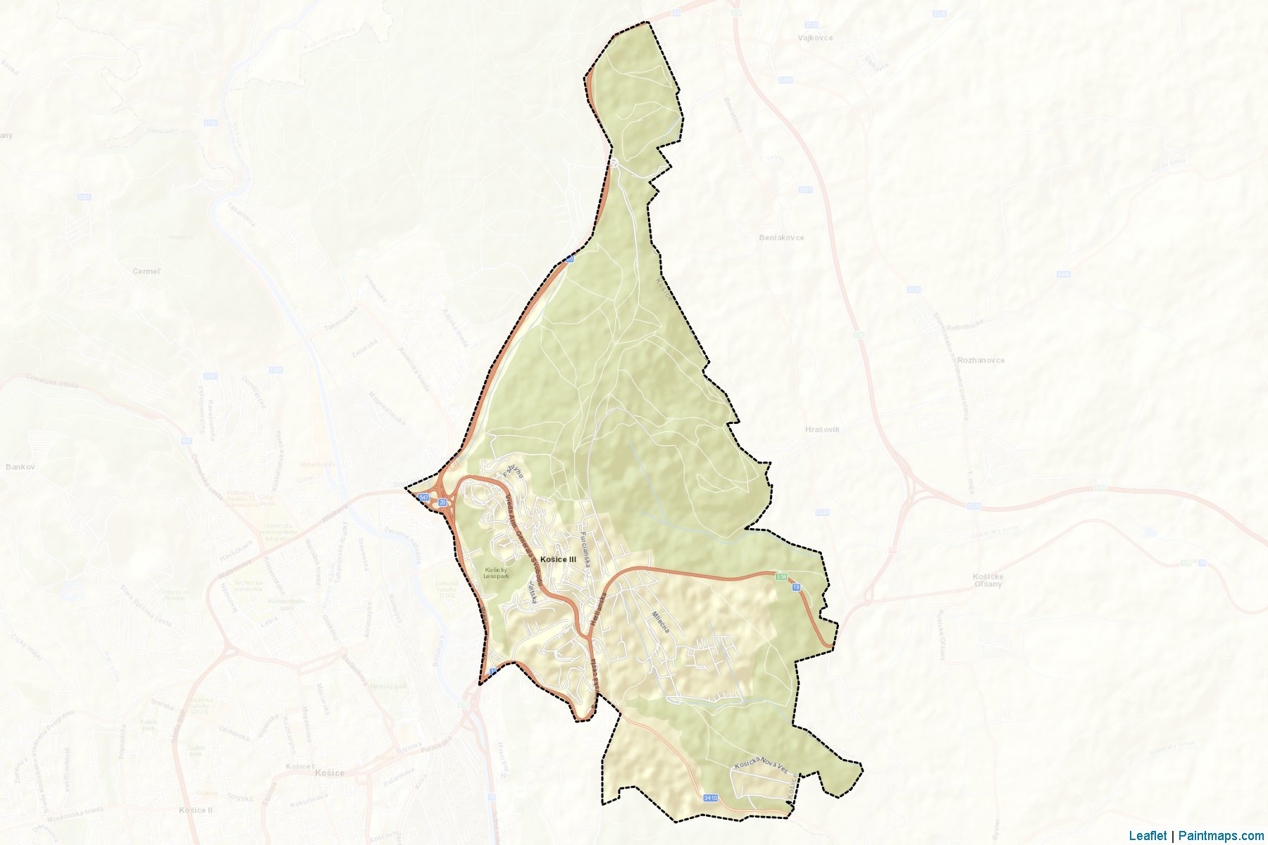 Muestras de recorte de mapas Košice III (Košický kraj)-2