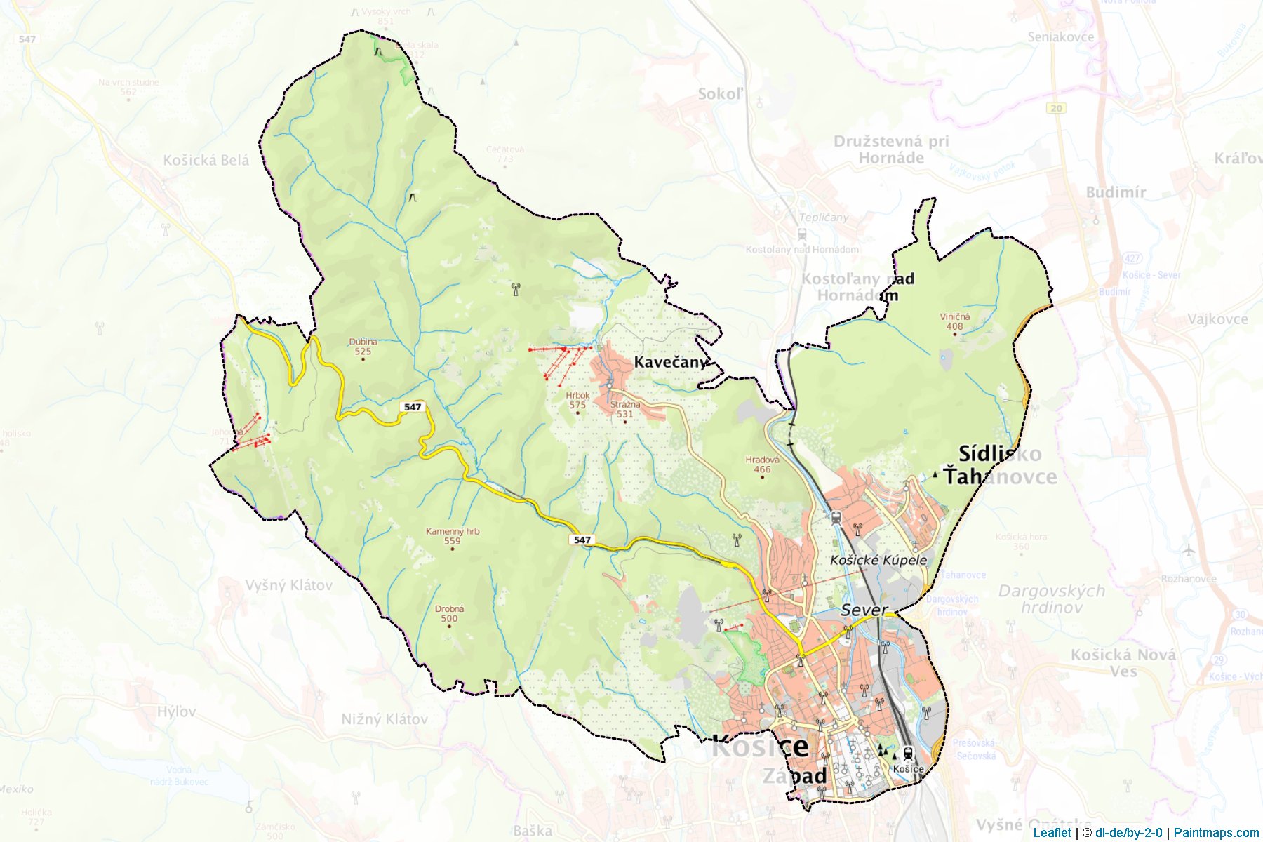 Muestras de recorte de mapas Košice I (Košický kraj)-1