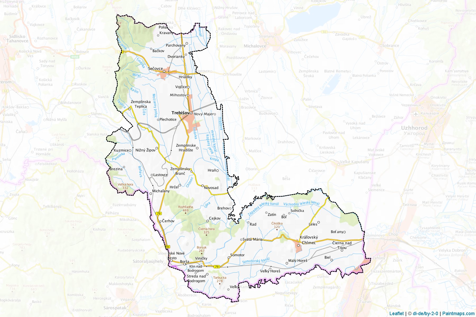 Muestras de recorte de mapas Trebišov (Košický kraj)-1