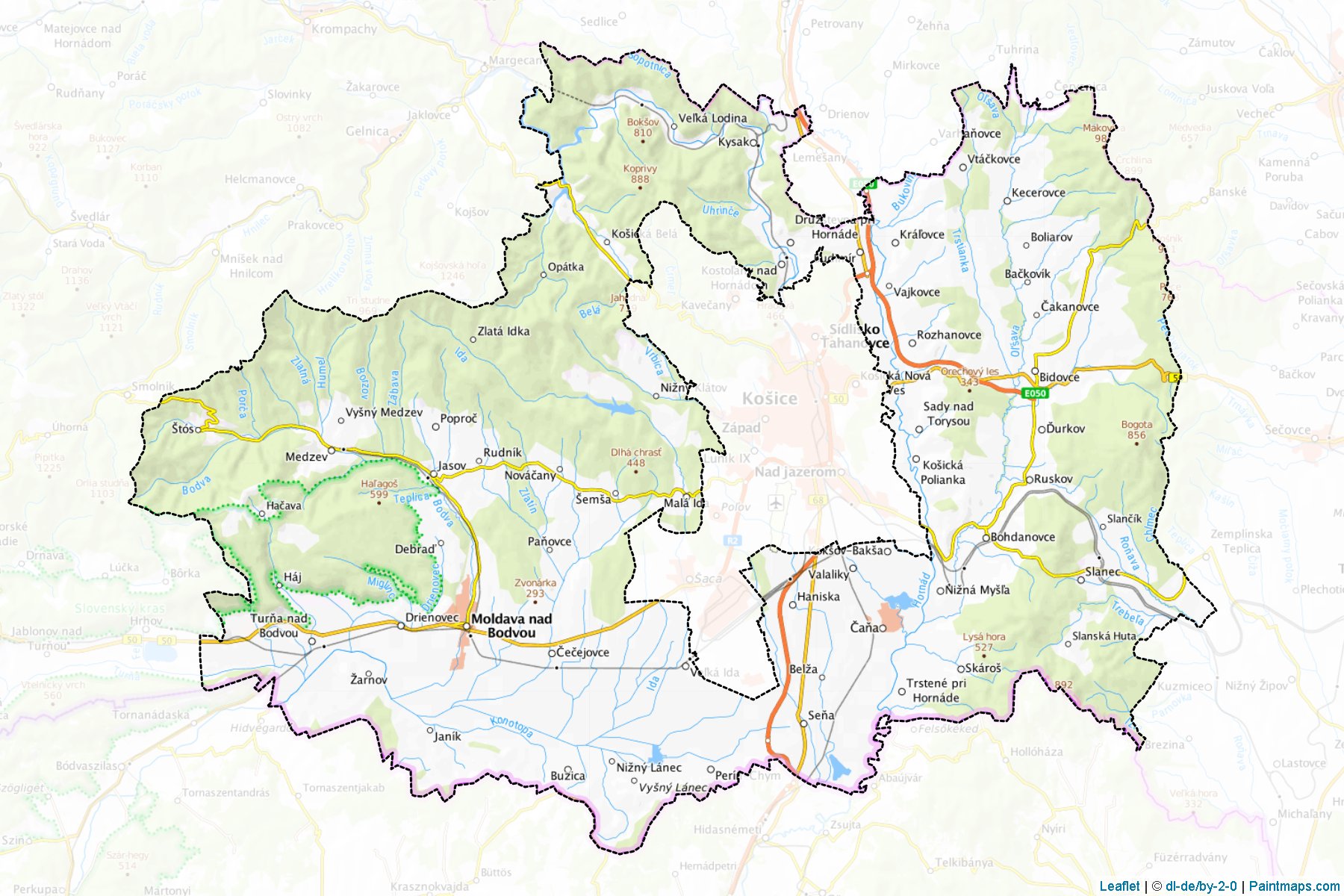 Muestras de recorte de mapas Košice - okolie (Košický kraj)-1