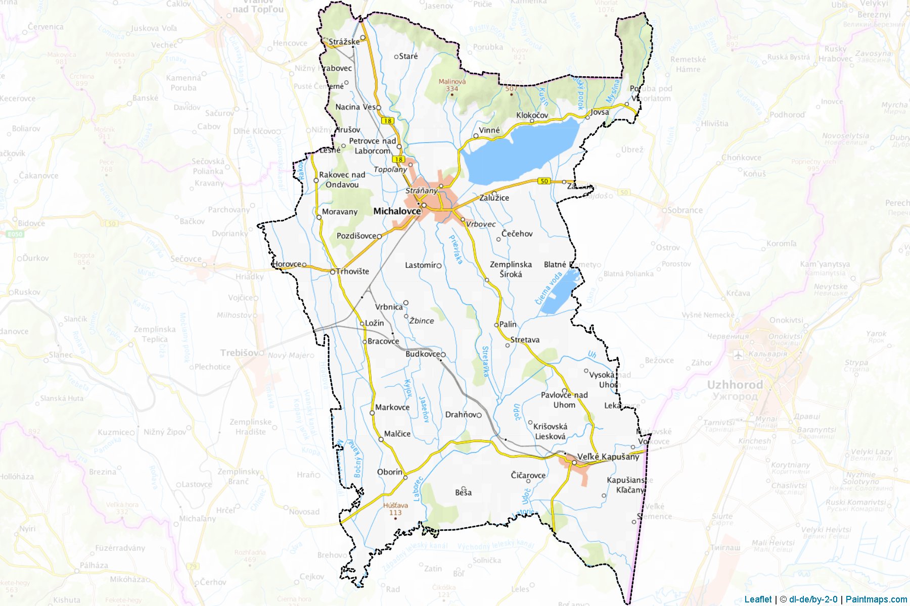 Muestras de recorte de mapas Michalovce (Košický kraj)-1