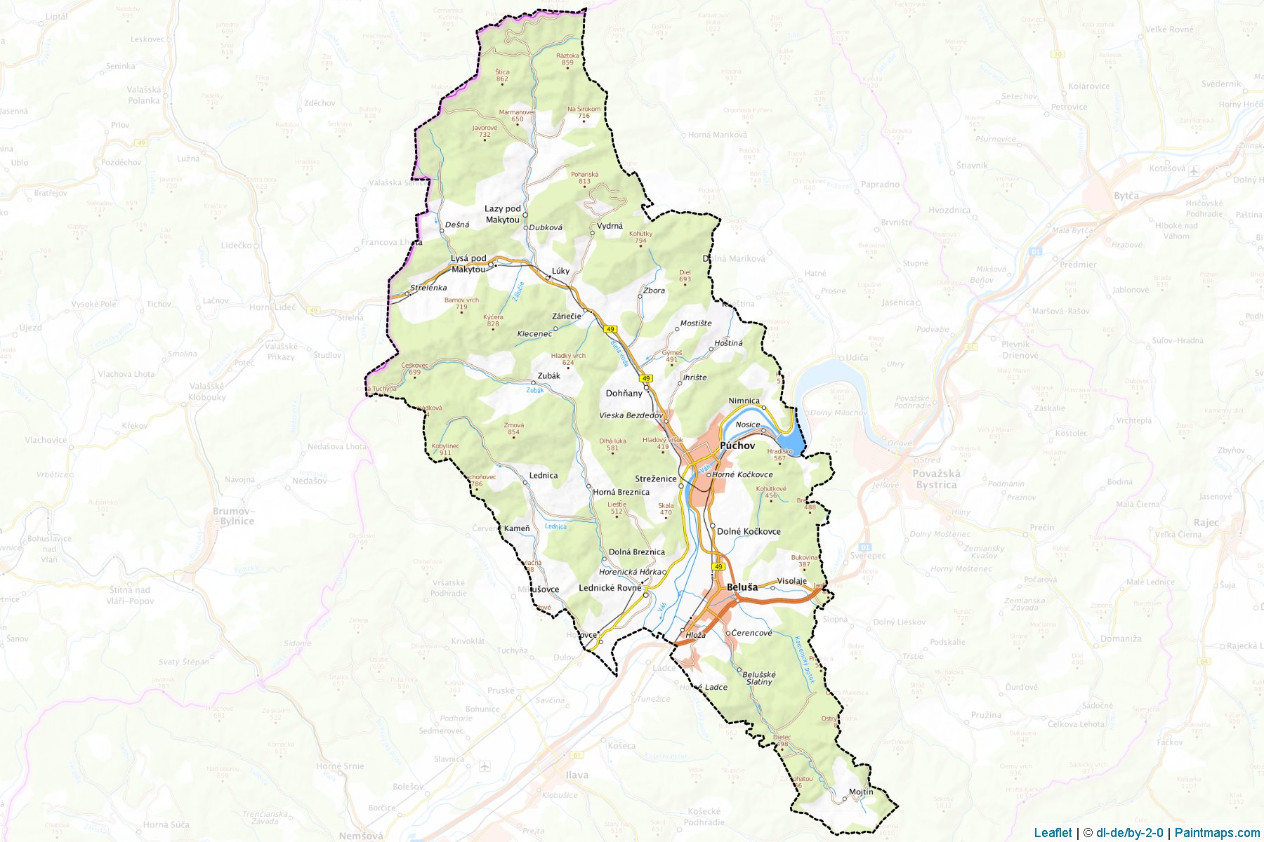 Muestras de recorte de mapas Púchov (Trenciansky kraj)-1