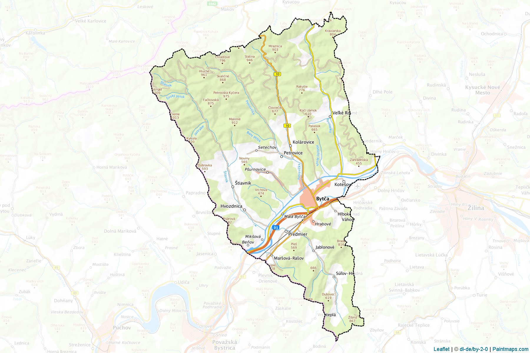 Muestras de recorte de mapas Bytca (Žilinský kraj)-1