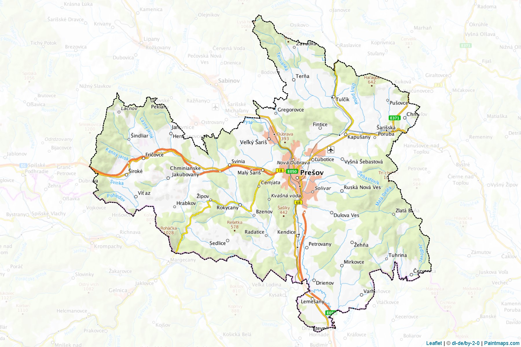 Muestras de recorte de mapas Prešov (Prešovský kraj)-1