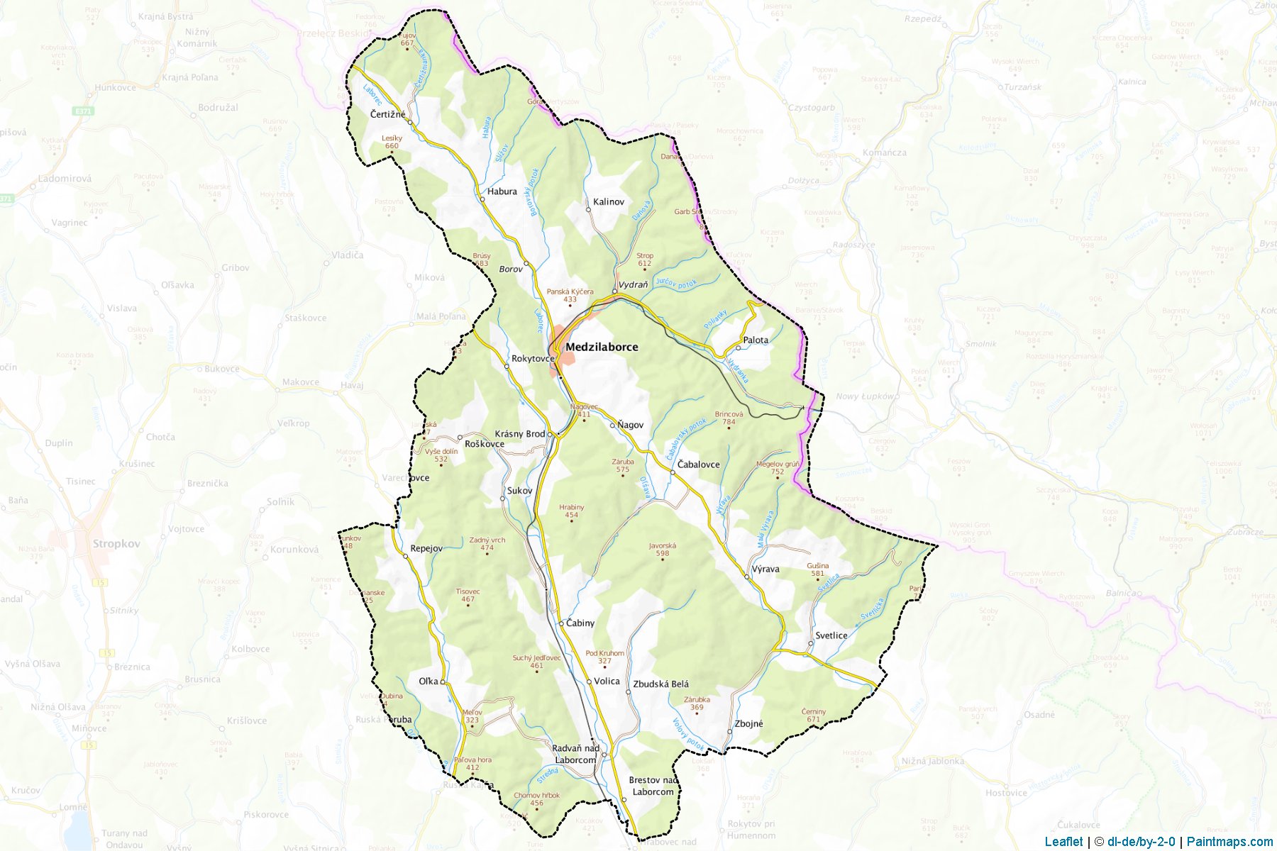 Muestras de recorte de mapas Medzilaborce (Prešovský kraj)-1