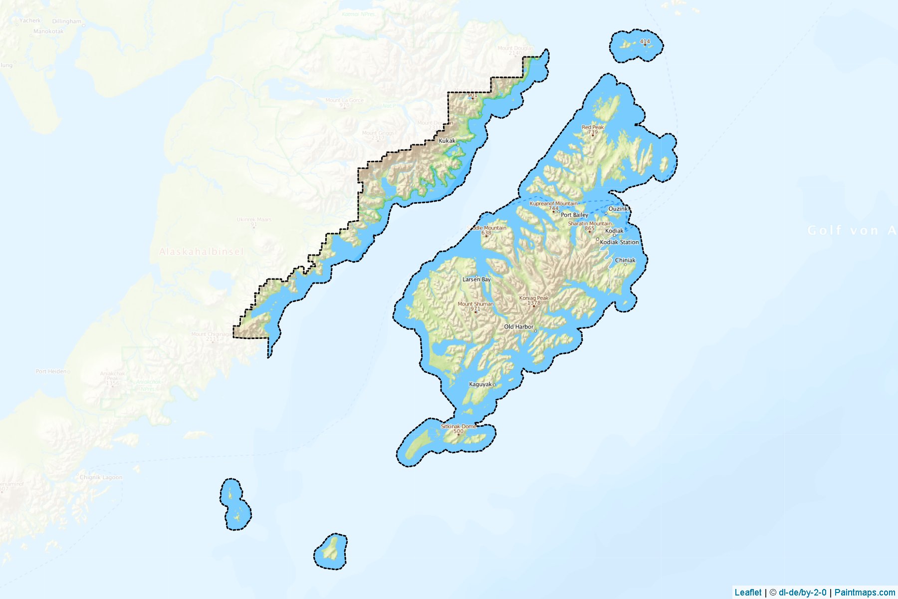 Muestras de recorte de mapas Kodiak Island (Alaska)-1