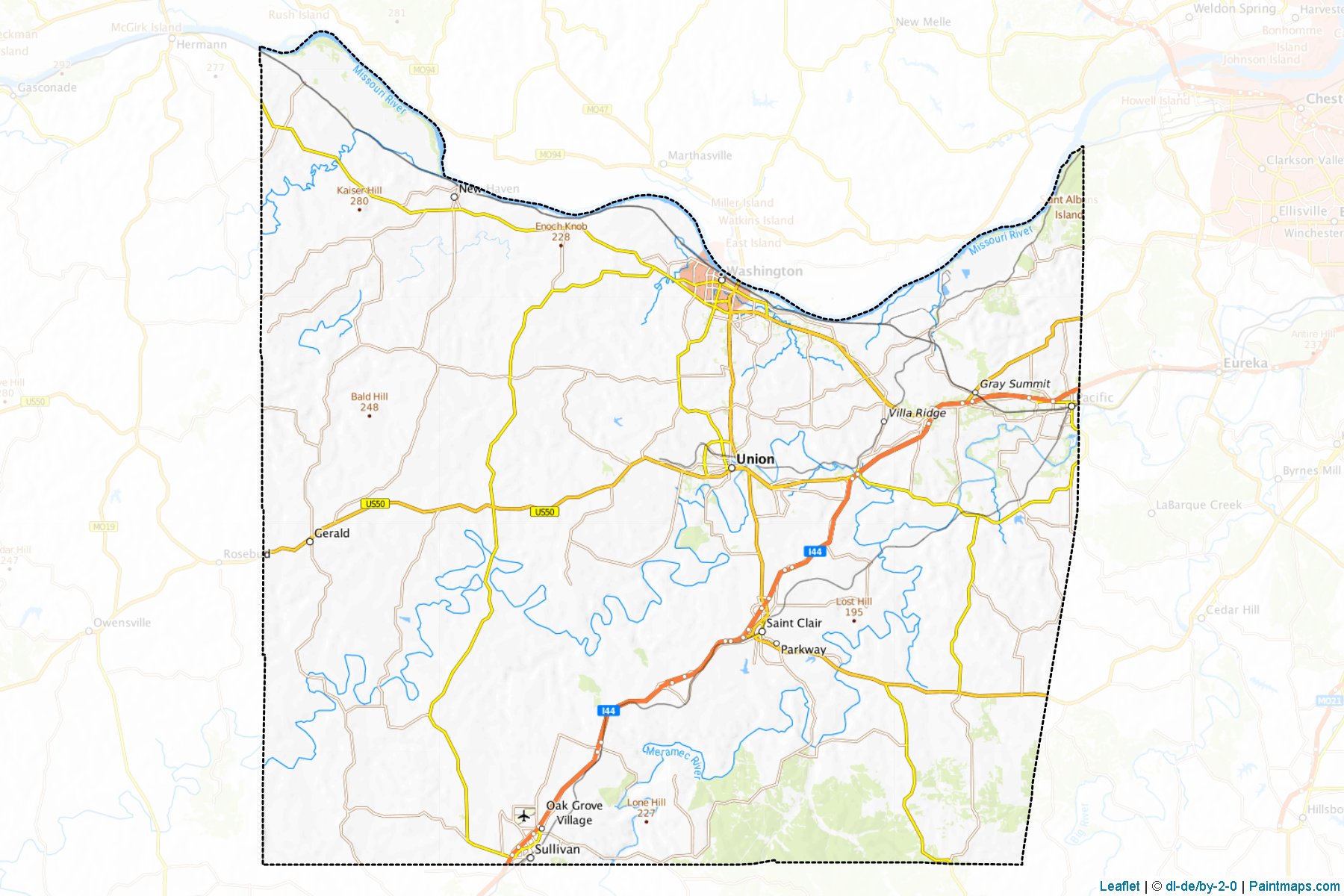 Muestras de recorte de mapas Franklin (Missouri)-1