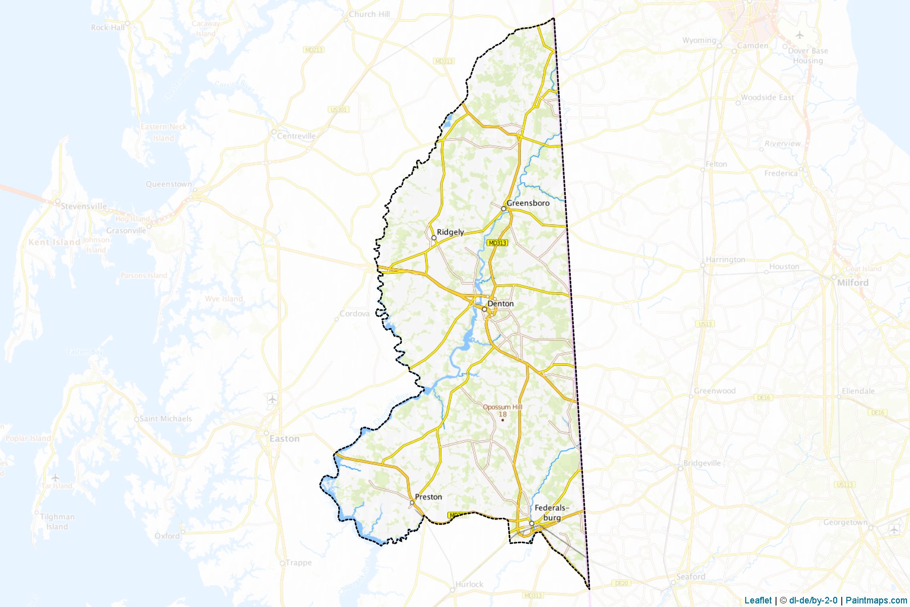 Muestras de recorte de mapas Caroline (Maryland)-1