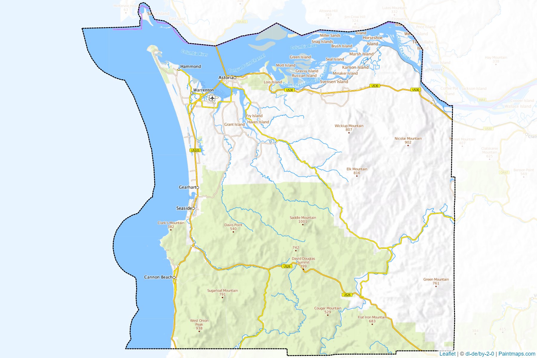 Muestras de recorte de mapas Clatsop (Oregon)-1