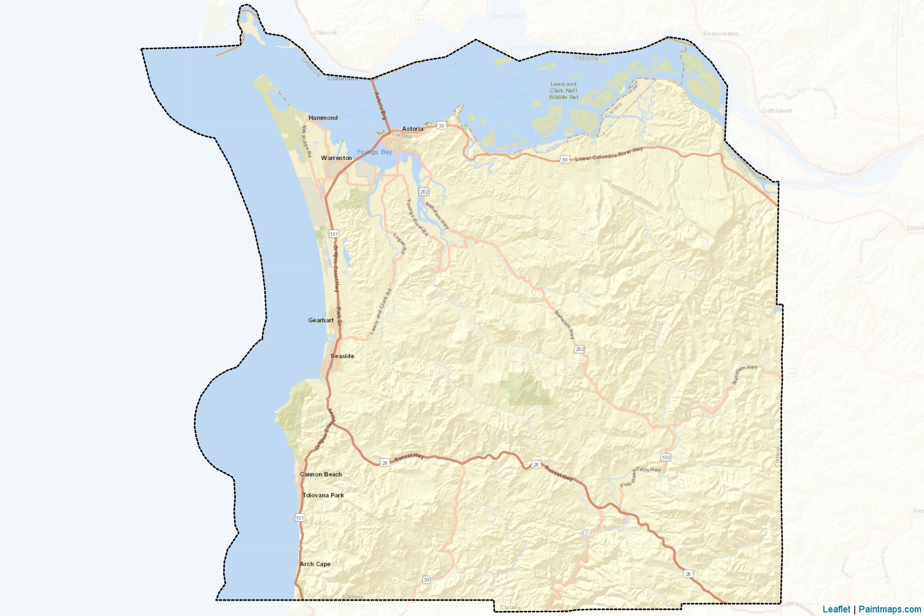 Muestras de recorte de mapas Clatsop (Oregon)-2