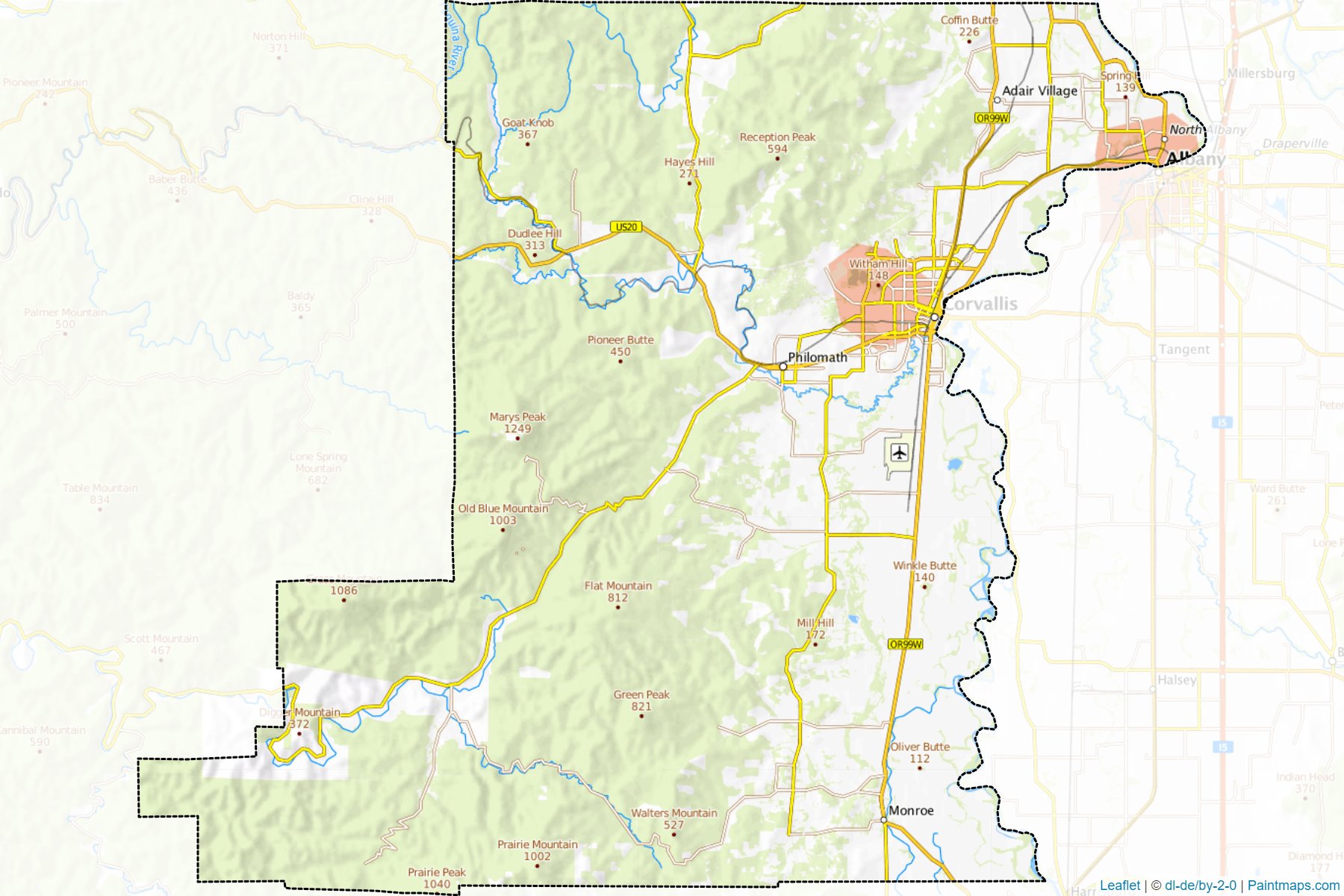 Sample maps of Benton generated with map cropping (masking) tool.