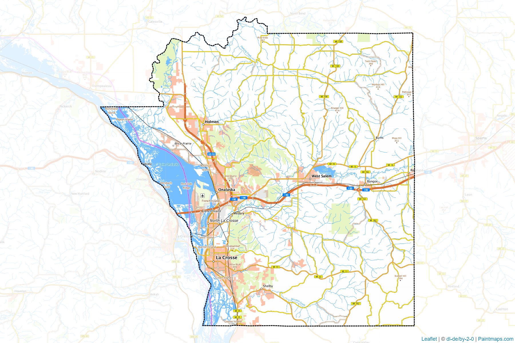 La Crosse ilçesi (Wisconsin) Haritası Örnekleri-1