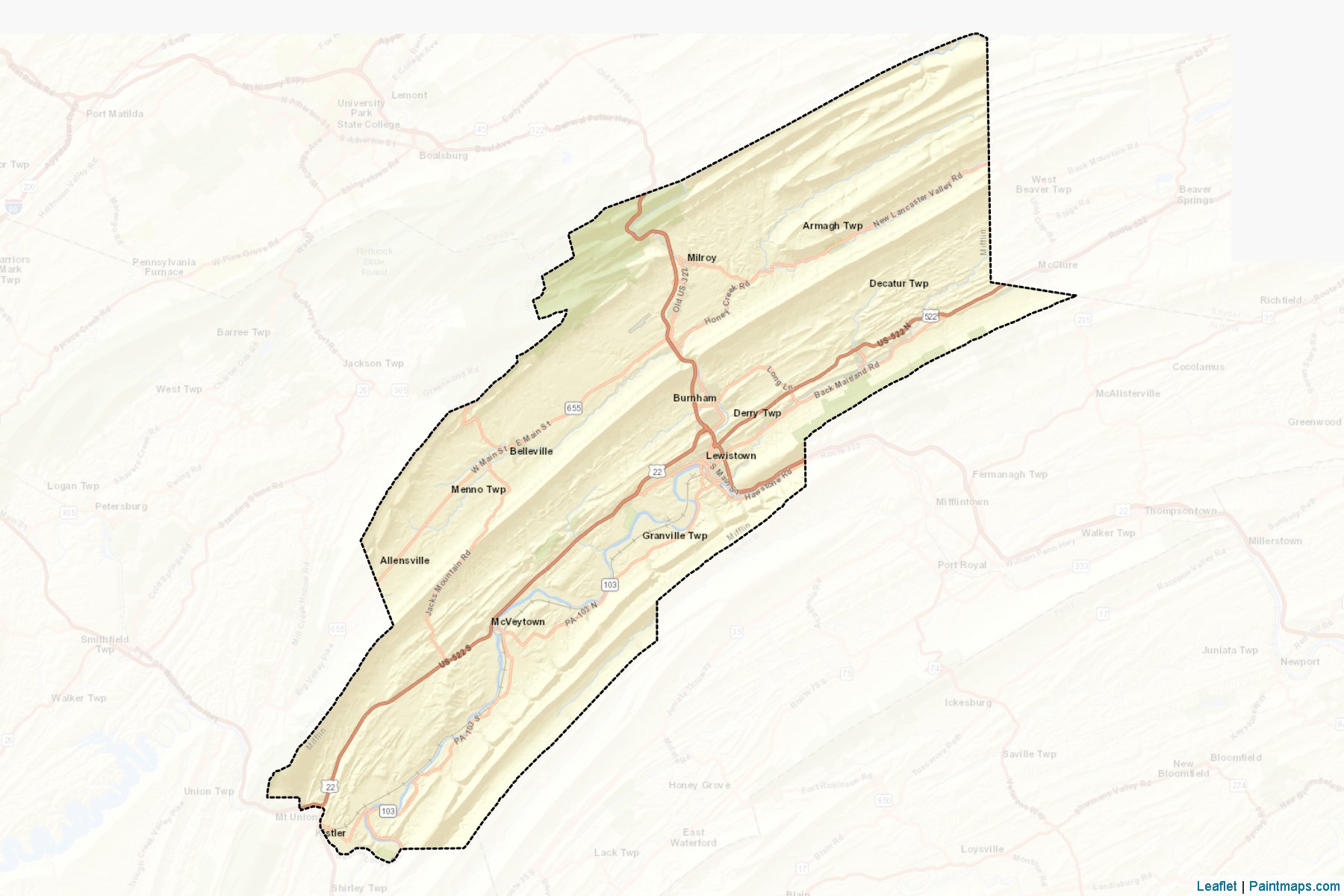 Muestras de recorte de mapas Mifflin (Pennsylvania)-2