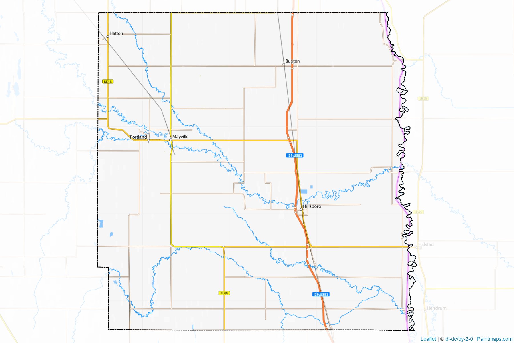 Muestras de recorte de mapas Traill (North Dakota)-1