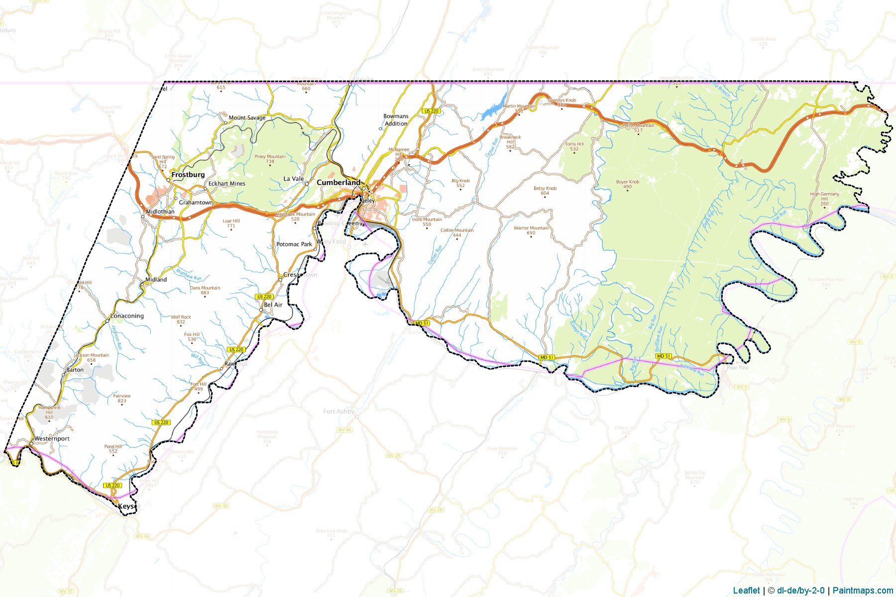 Muestras de recorte de mapas Allegany (Maryland)-1